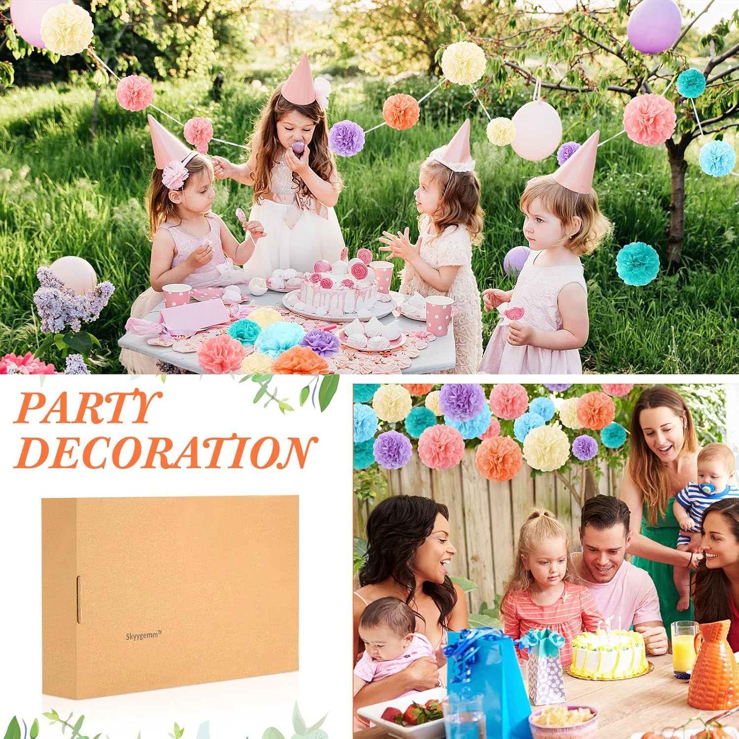 72 Pcs Tissue Paper Pom Poms Pastel Party Decorations