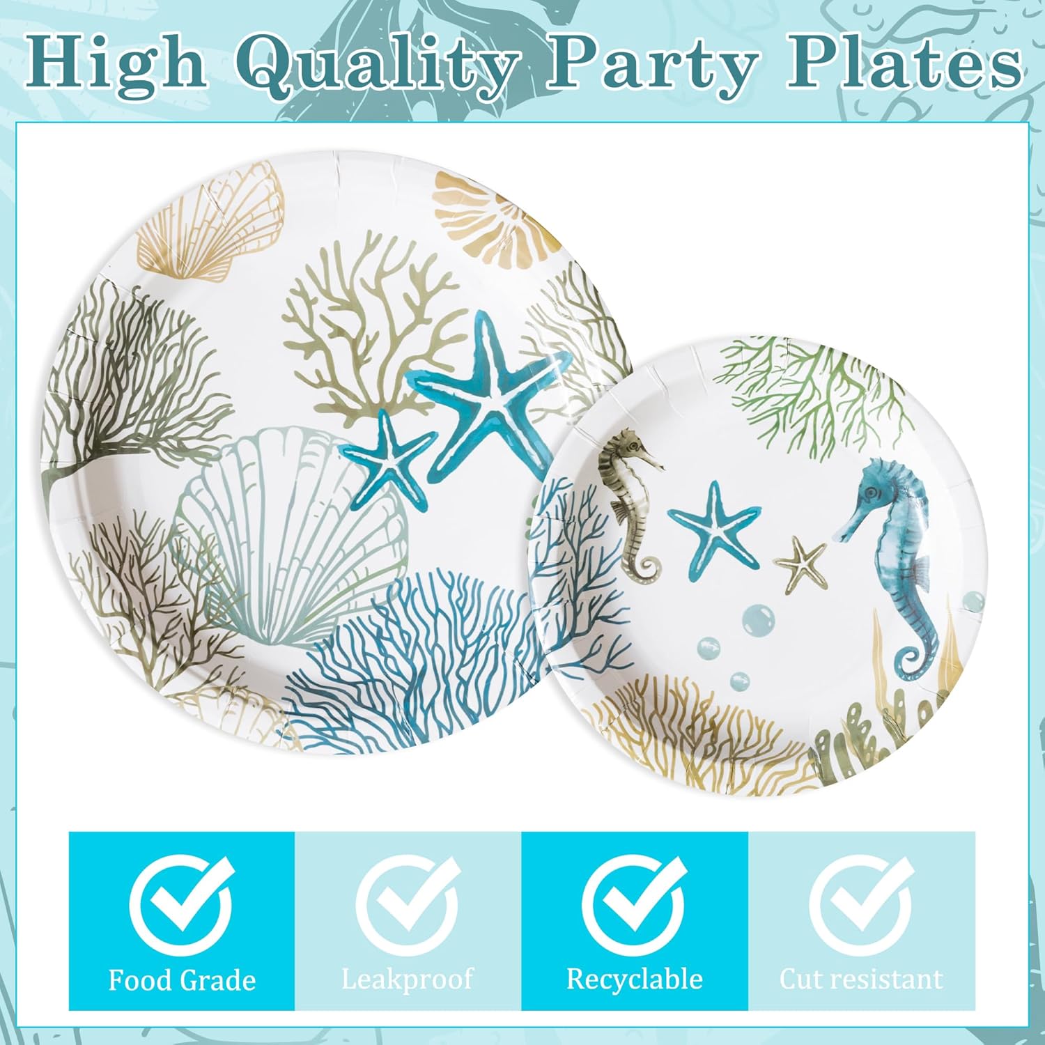 96Pcs Ocean Seashell Themed Party Plates for 24 Guests