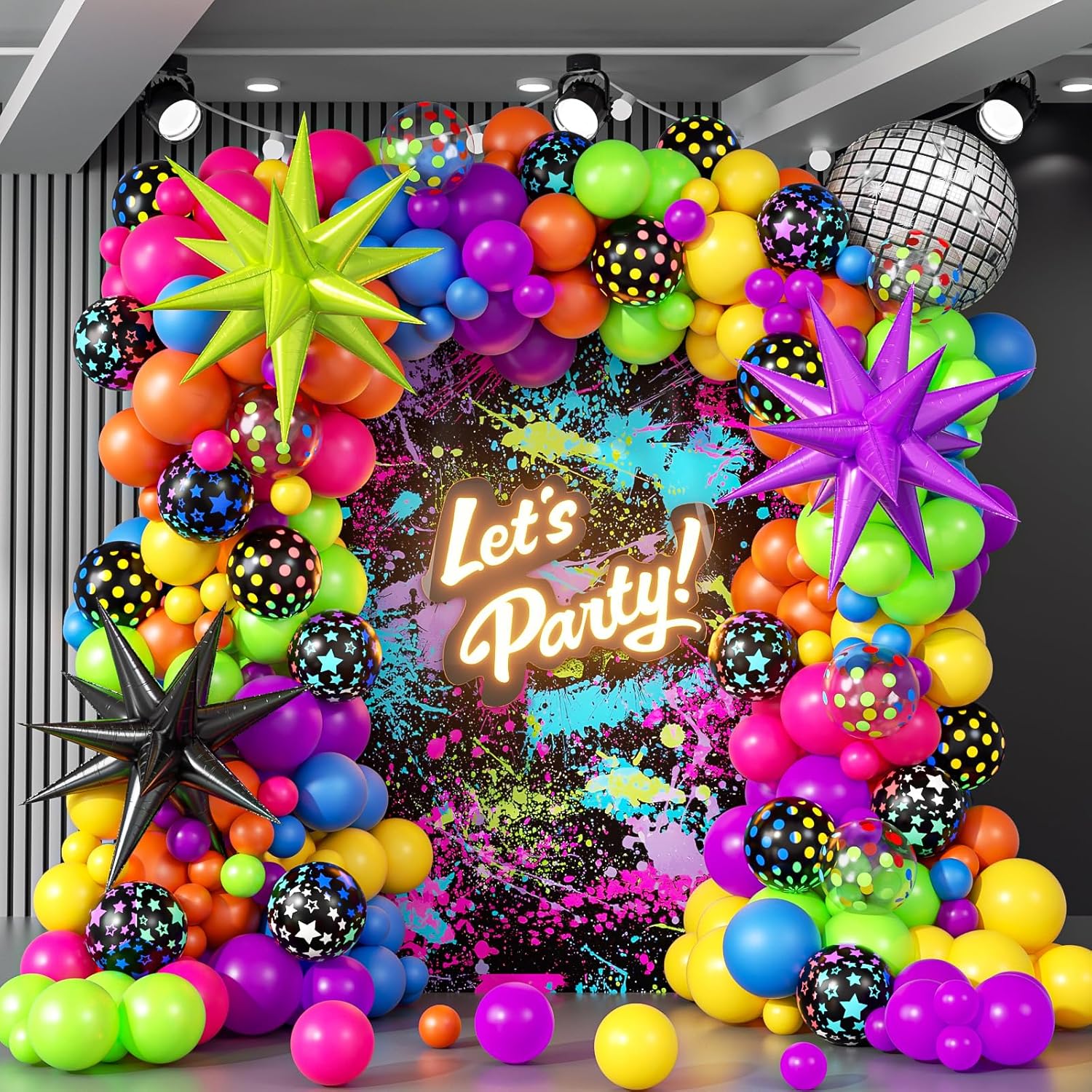 147pcs Neon Balloon Arch Kit for 80s 90s Birthday Party