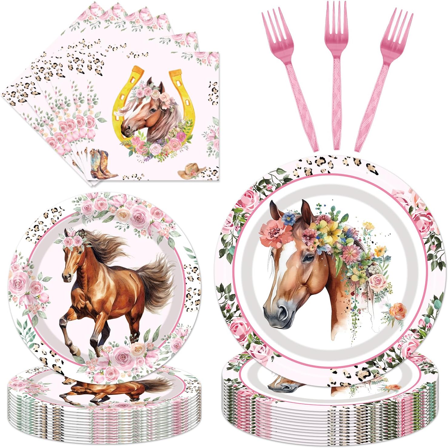 Horse Themed Party Tableware Set - 96 Pcs for 24 Guests