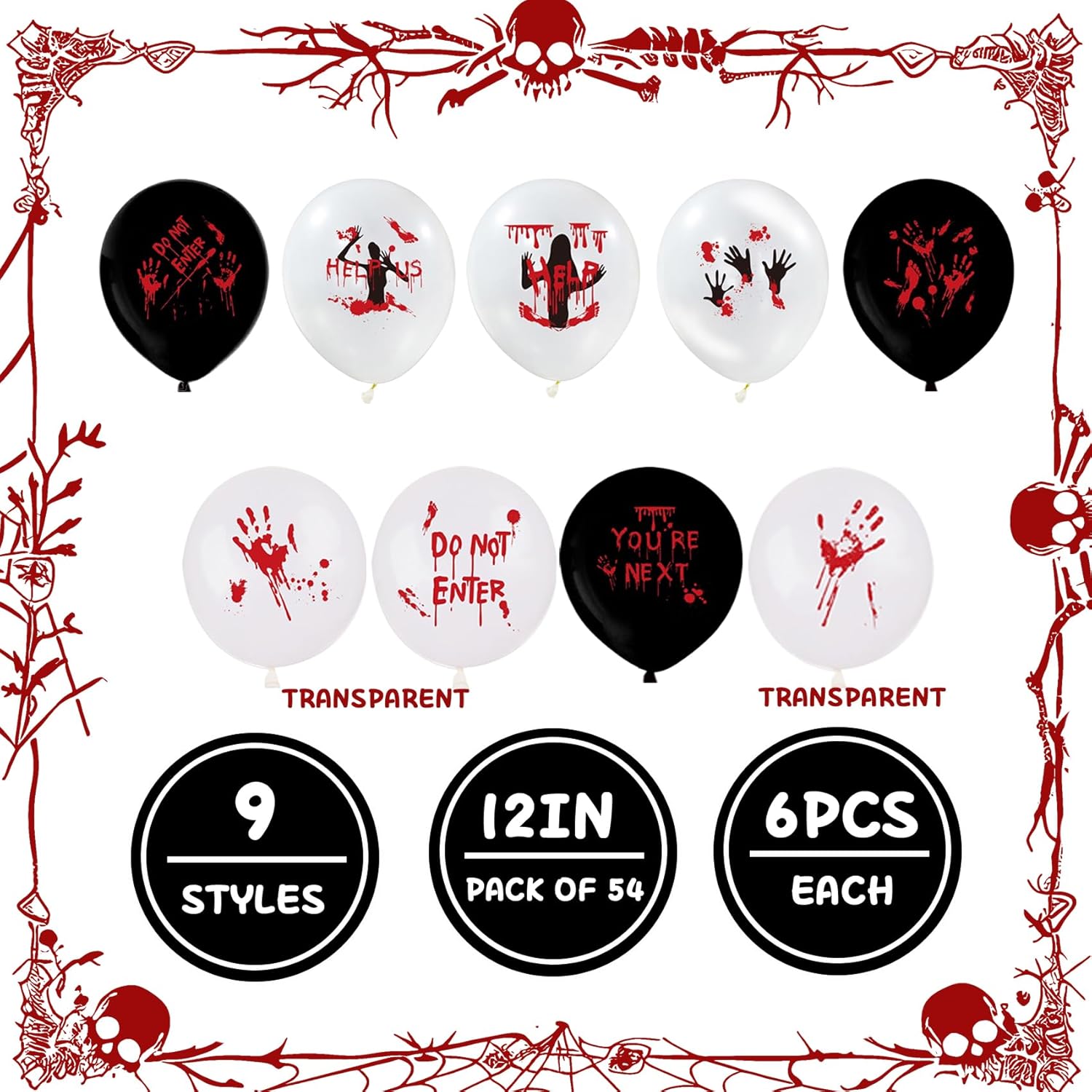 54PCS Halloween Balloons Set with Blood Splatter Design