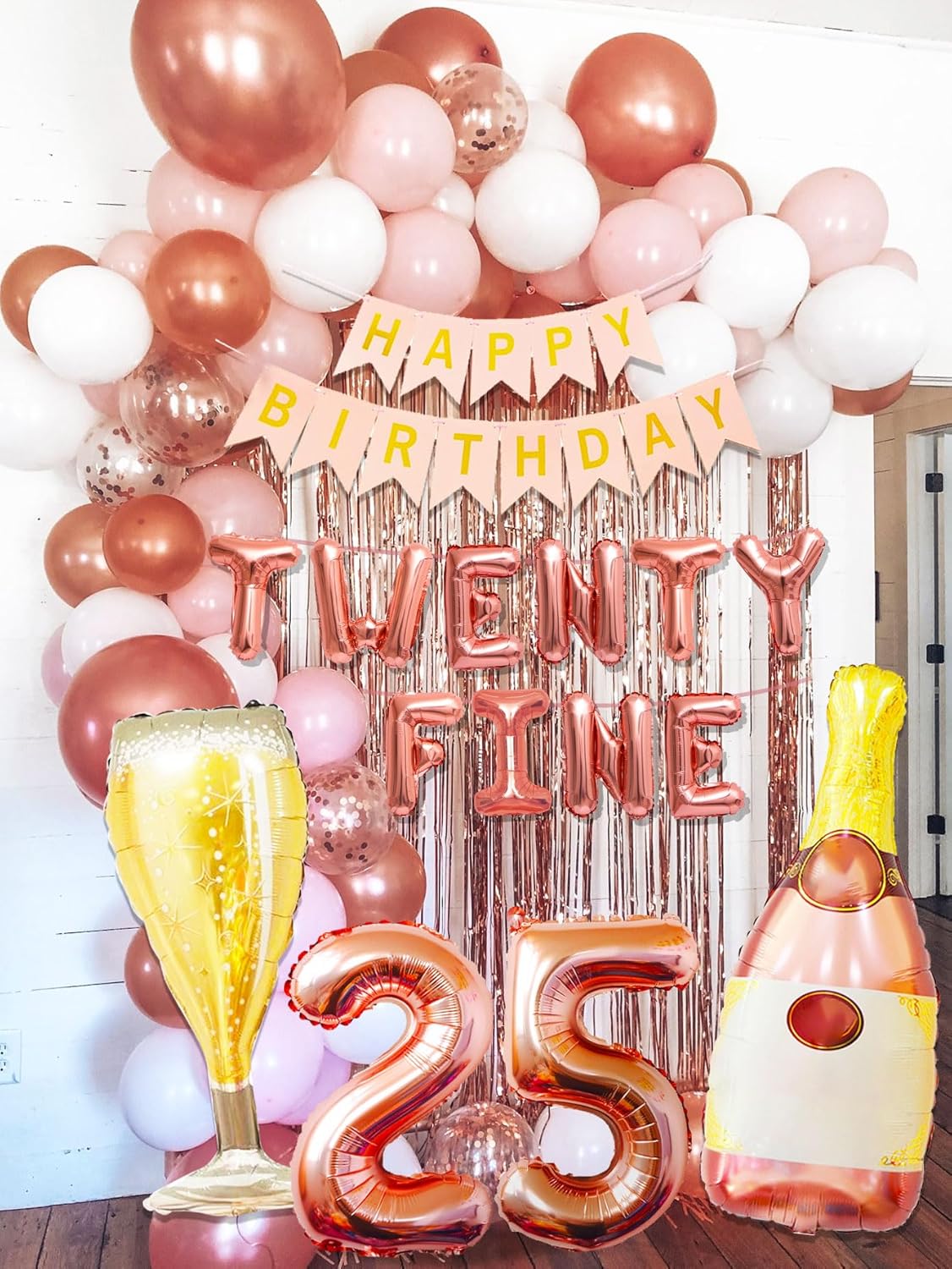 LaVenty Rose Gold 25th Birthday Balloons - Funny Happy Birthday Decoration