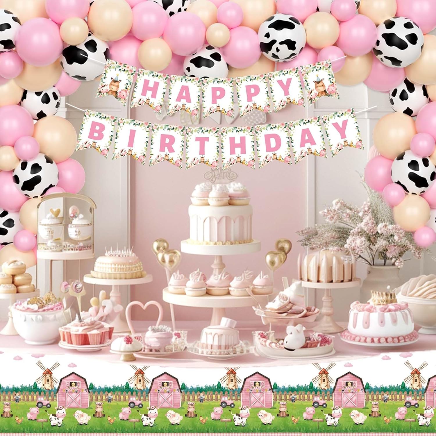 Farm Animal Birthday Decorations 249pcs Pastel