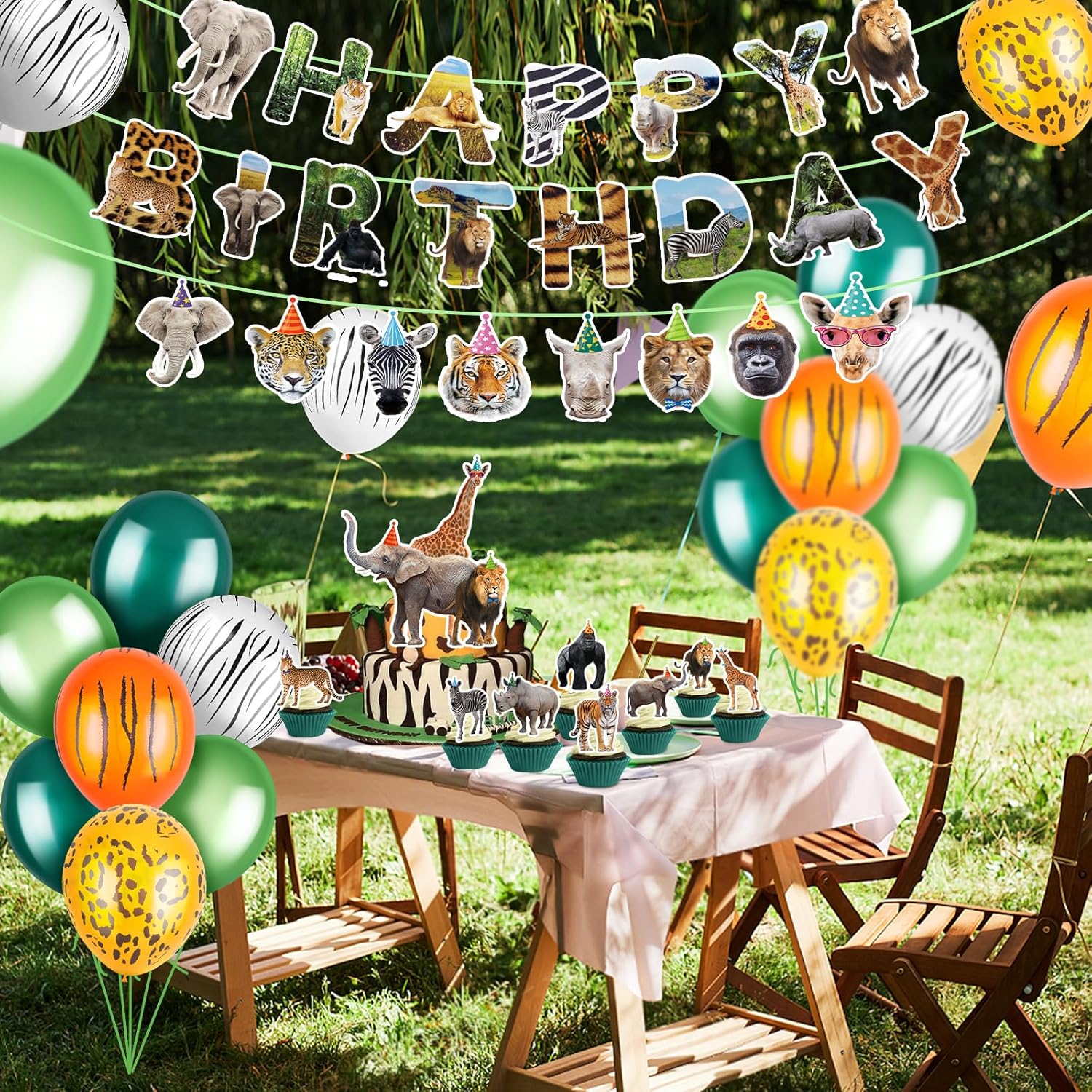 56 Pieces Safari Animals Birthday Decorations Set