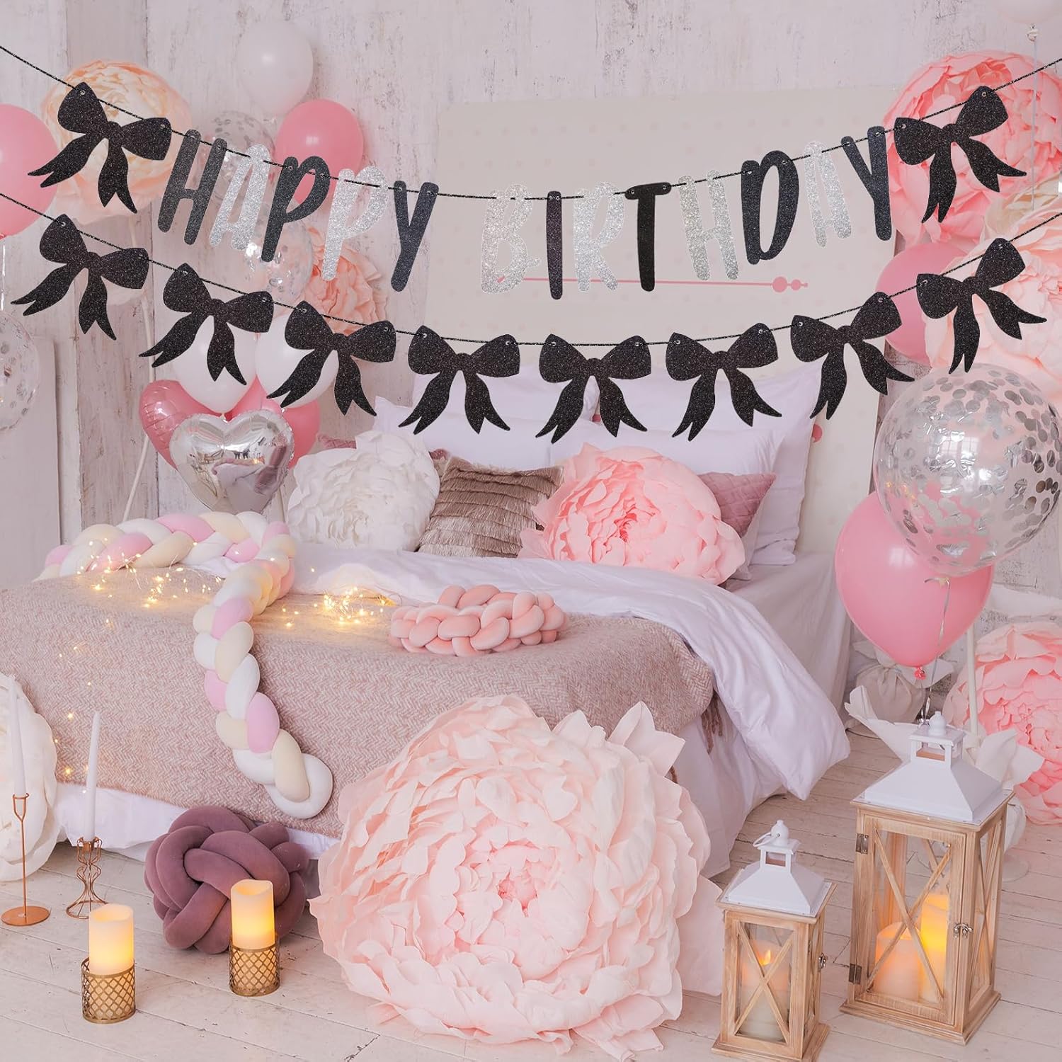 1 Set Black Bow Birthday Banner Decorations