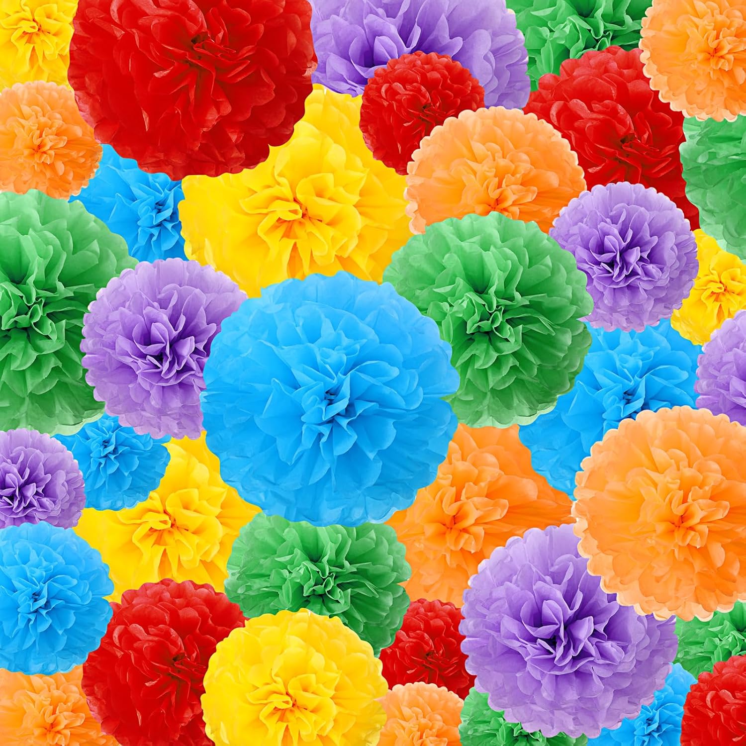 Estune 48 Pcs Tissue Paper Pom Poms Rainbow Decorations