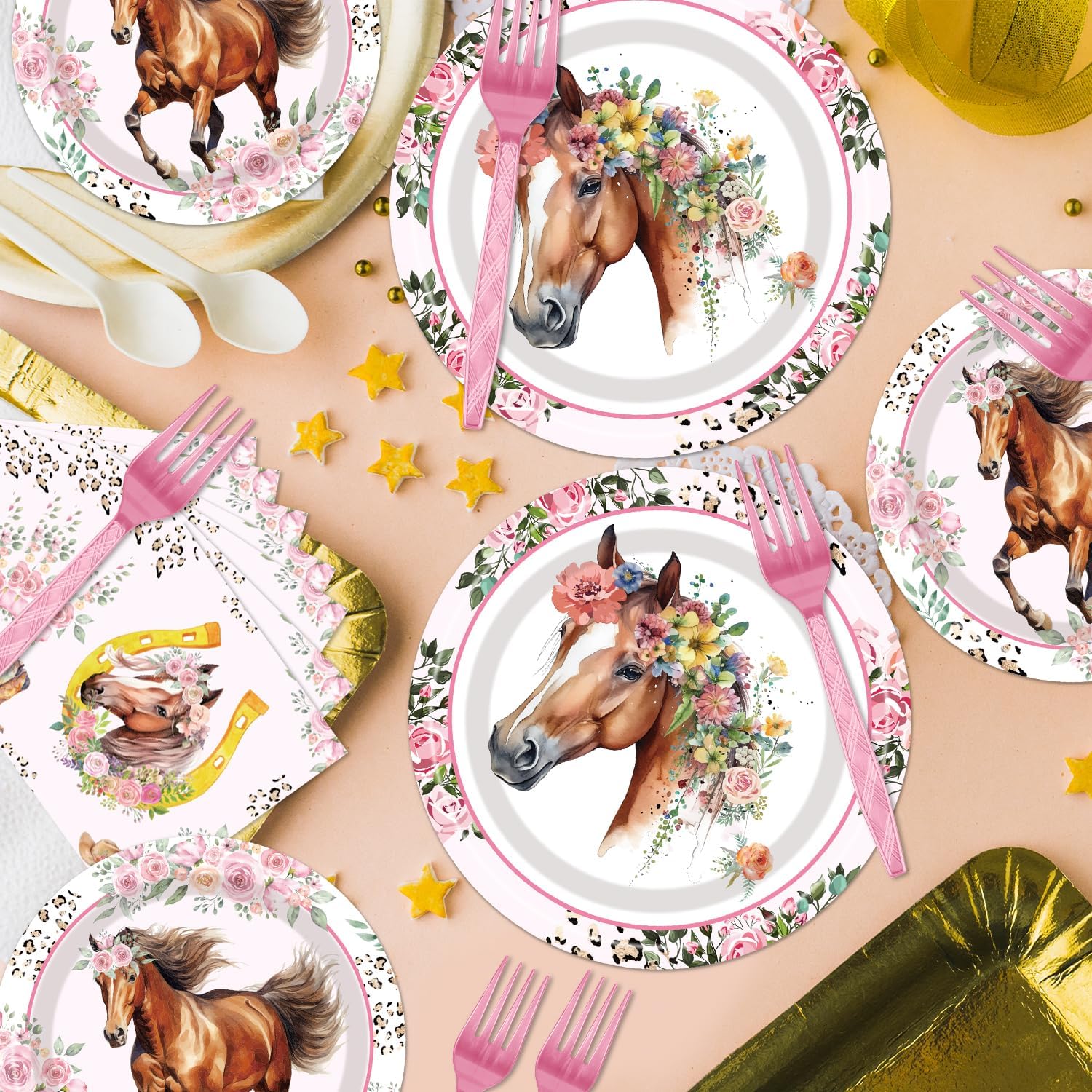 Horse Themed Party Tableware Set - 96 Pcs for 24 Guests