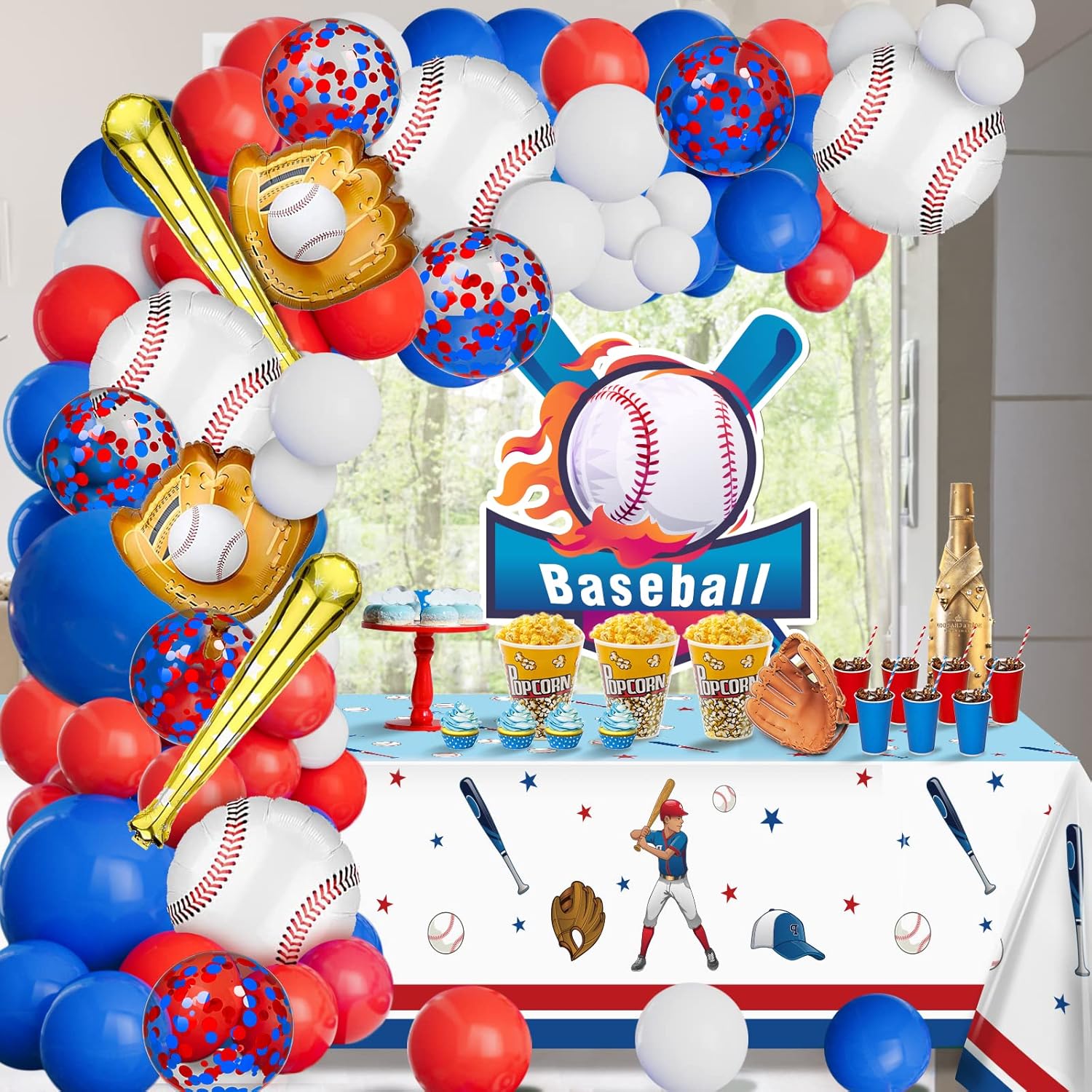 Baseball Balloon Garland Kit 113pcs Red White Blue Decorations