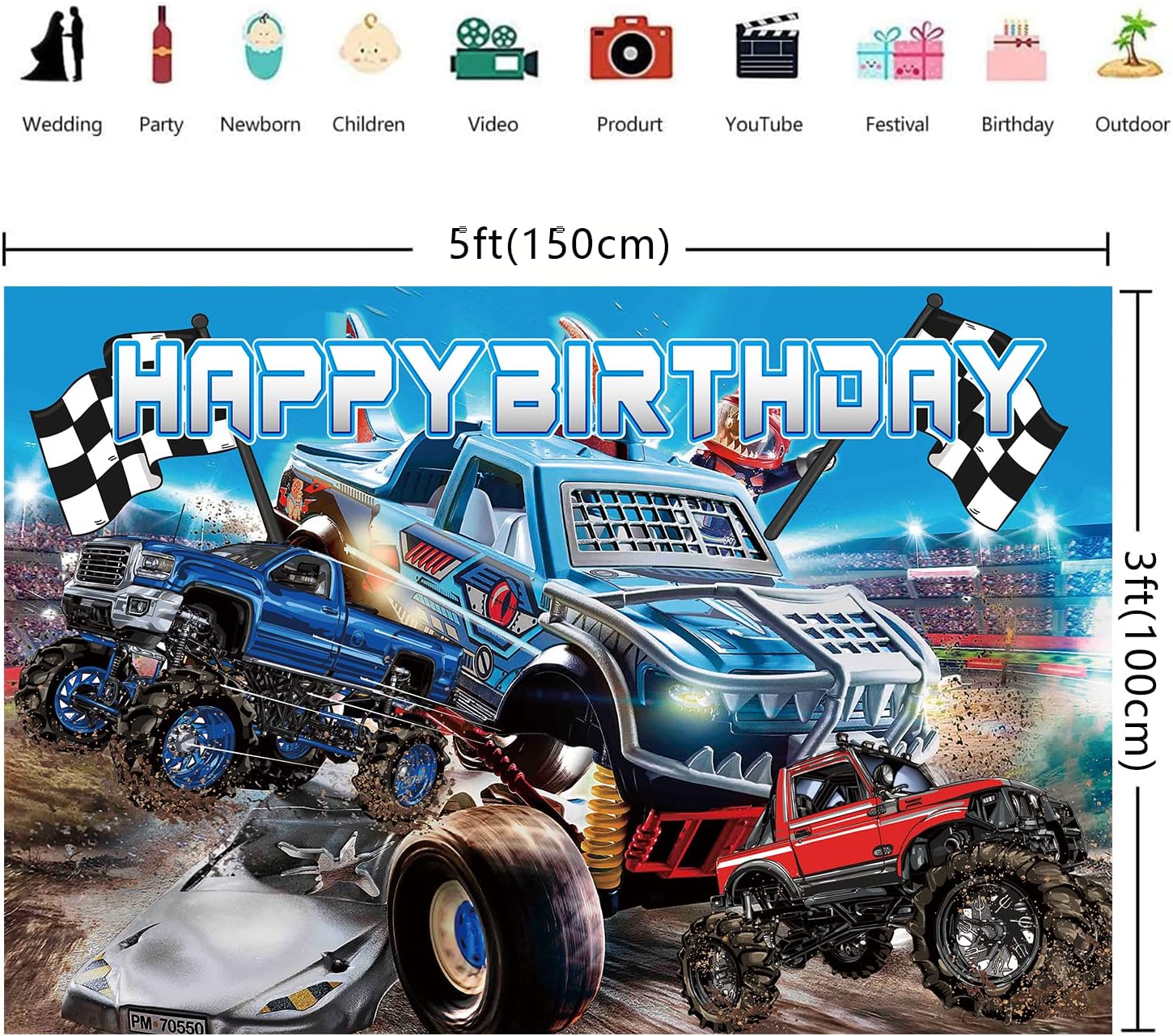 Heidaman 104Pcs Monster Truck Decorations Party Set