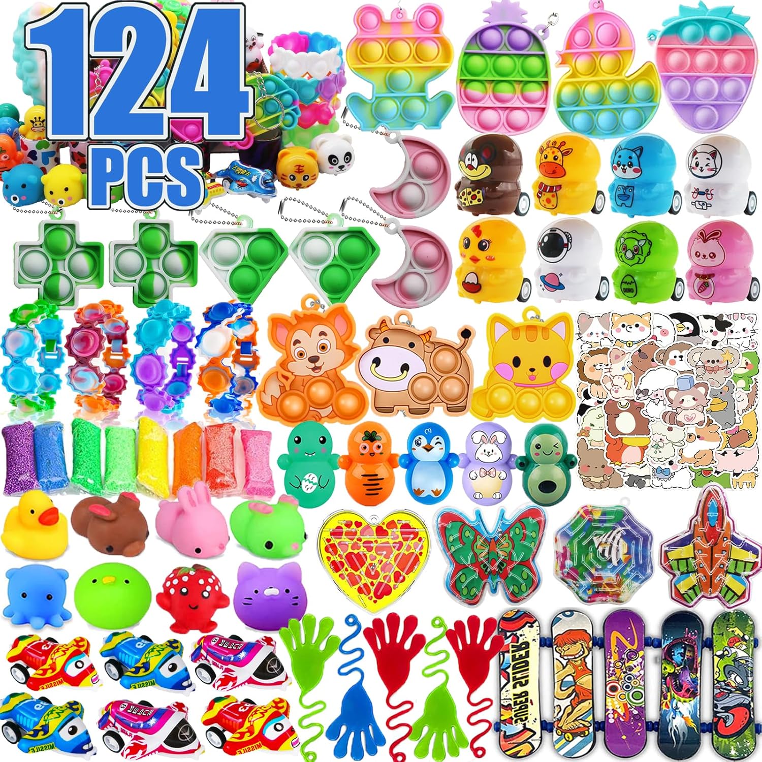 124 PCS Kids Party Favors Fidget Treasure Box Toys