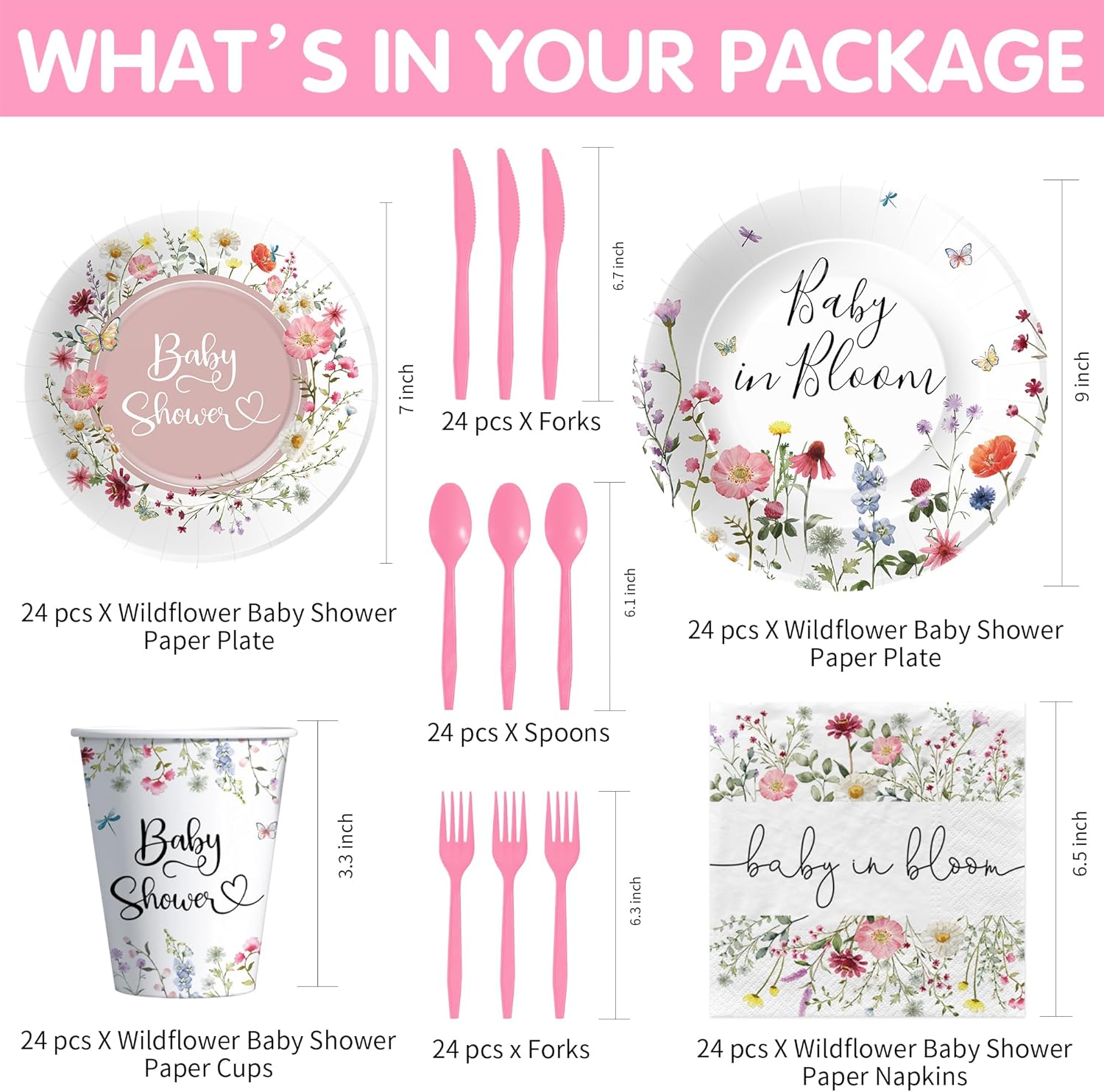 Floral Baby Shower Tableware Set for 24 Guests