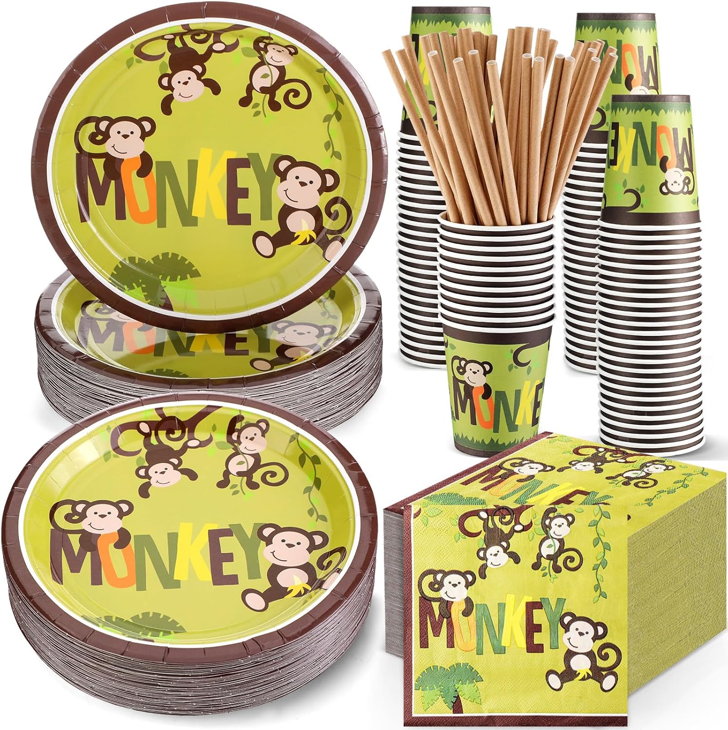 Rtteri 250 Pcs Jungle Monkey Party Supplies