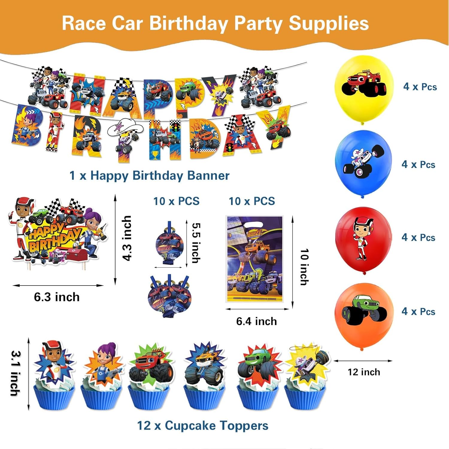 133 Pcs Monster Truck Birthday Supplies Decorations