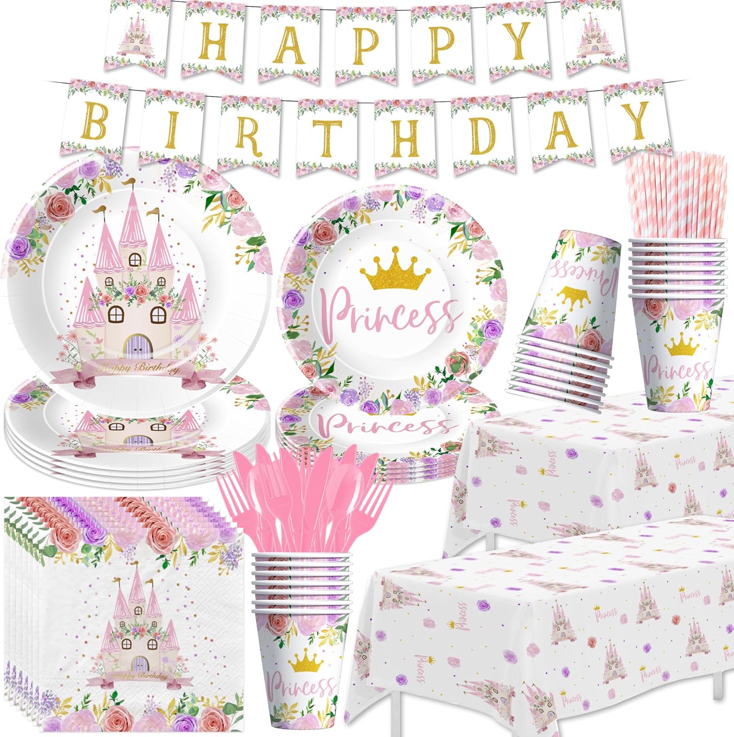 Princess Birthday Party Decor Tableware Set 24 PCS