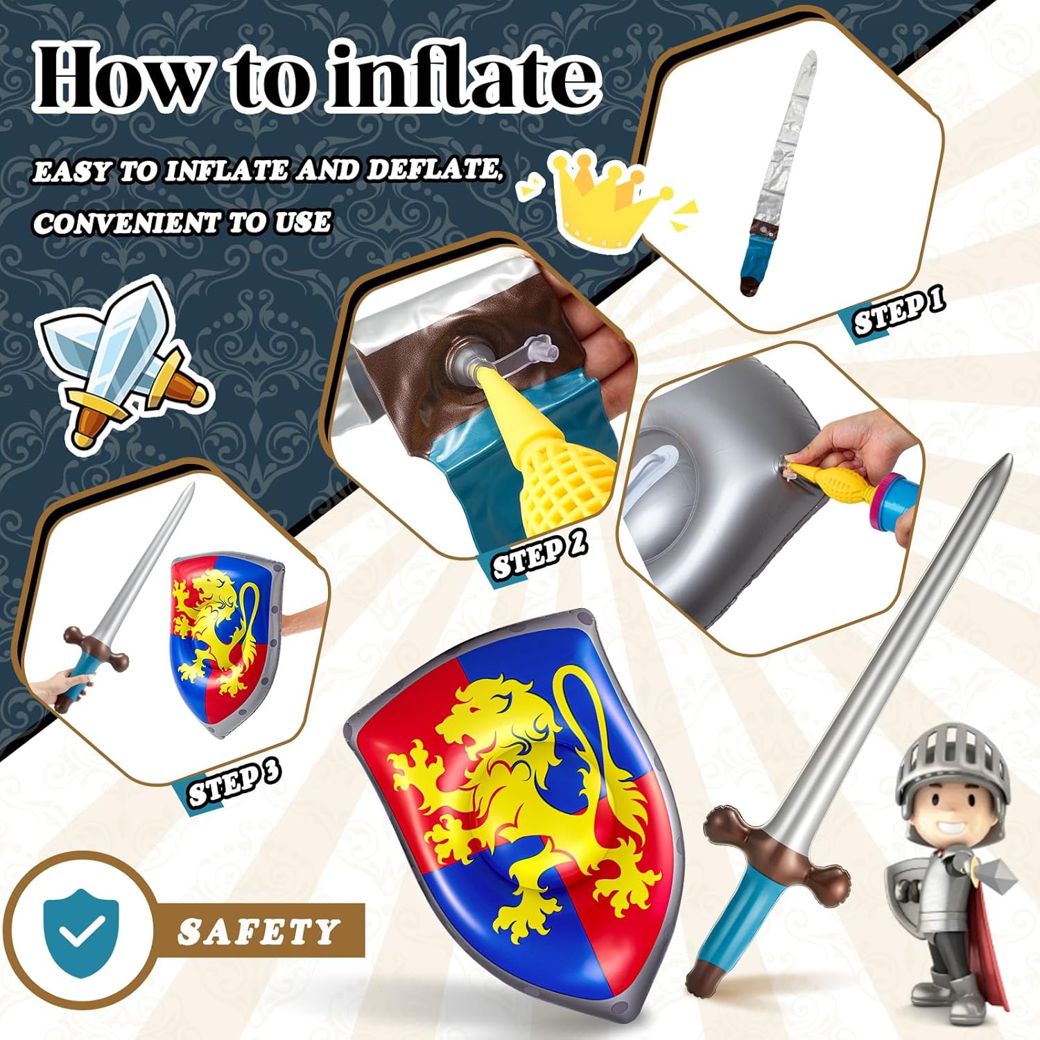 Poen 24 Pcs Inflatable Sword and Shield Set