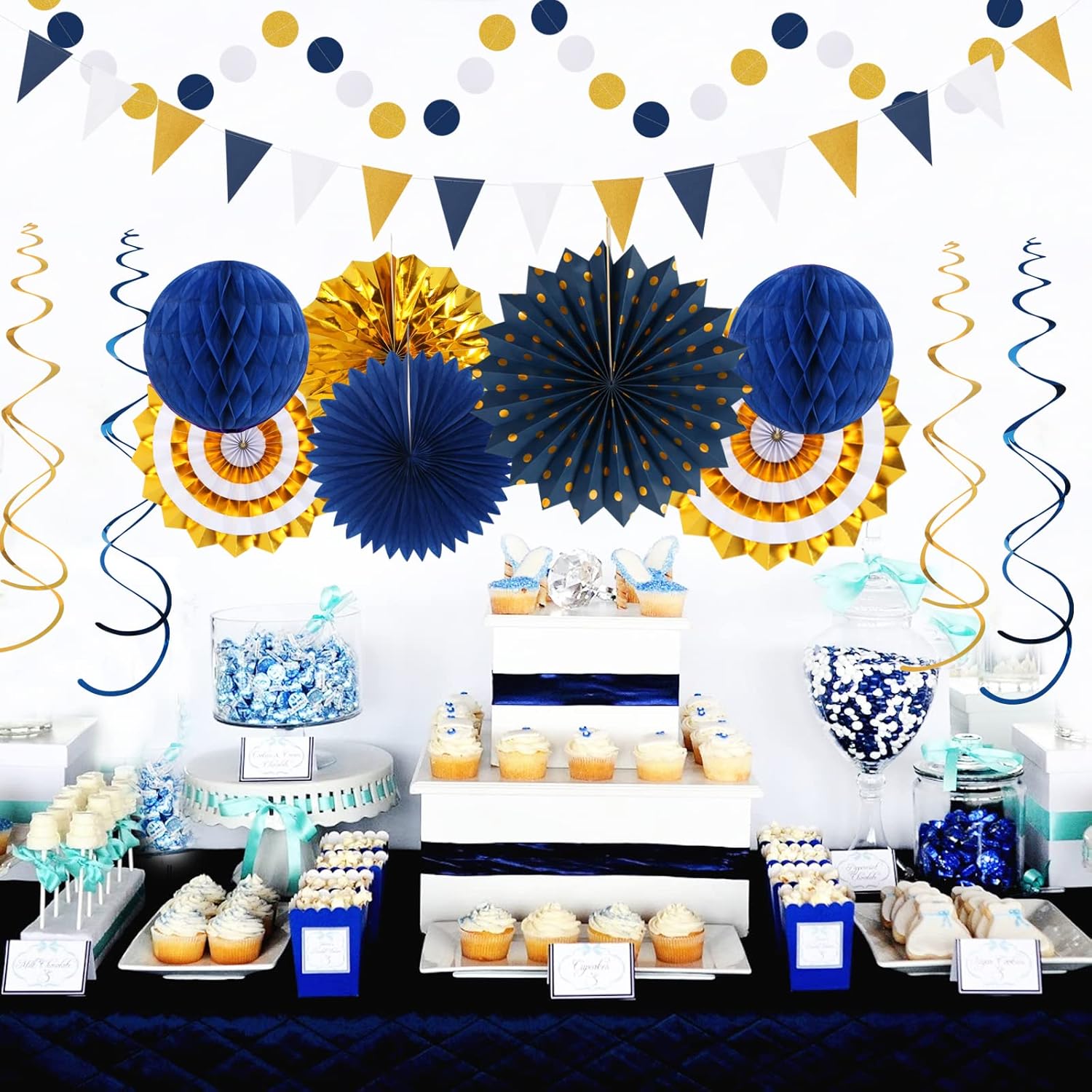 Navy Blue White Gold Graduation Party Decor Kit 33pcs