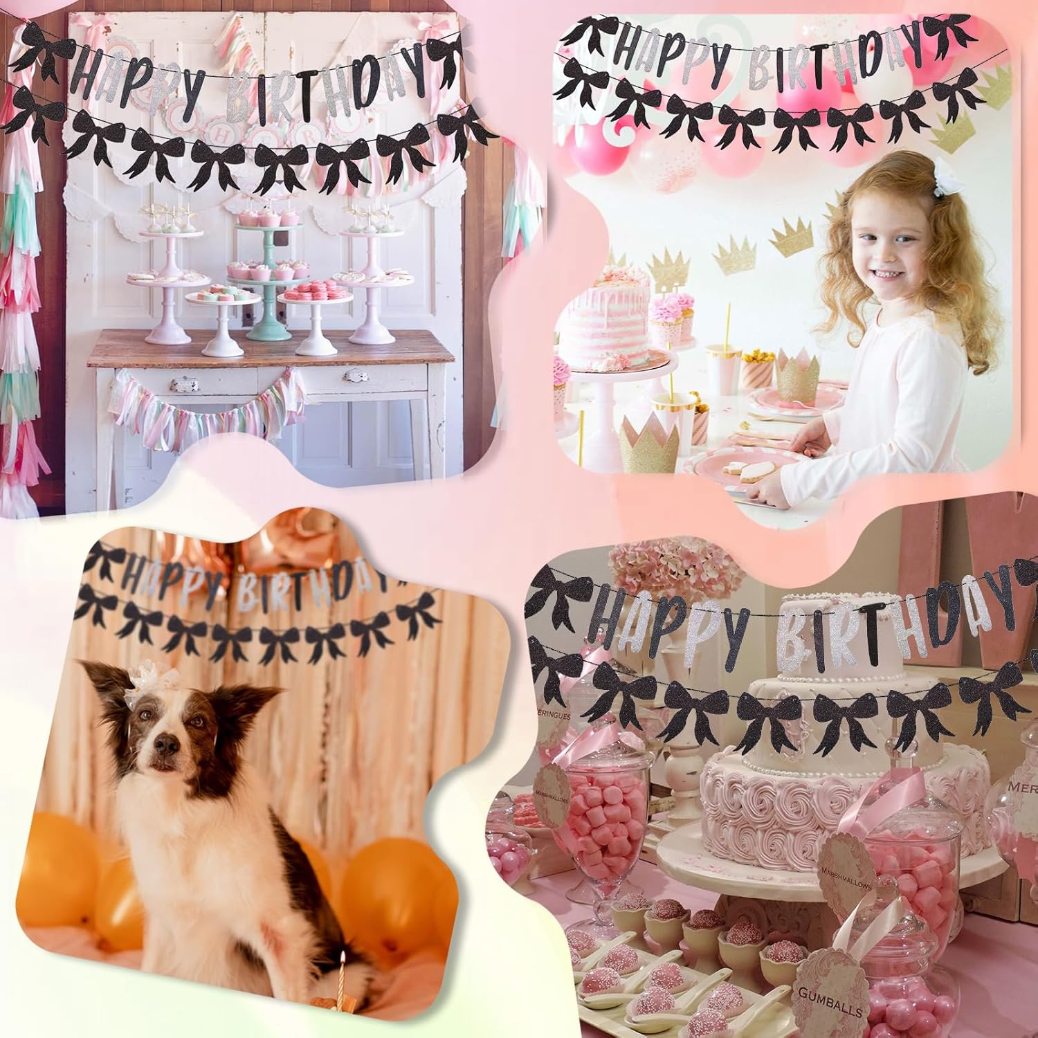 1 Set Black Bow Birthday Banner Decorations