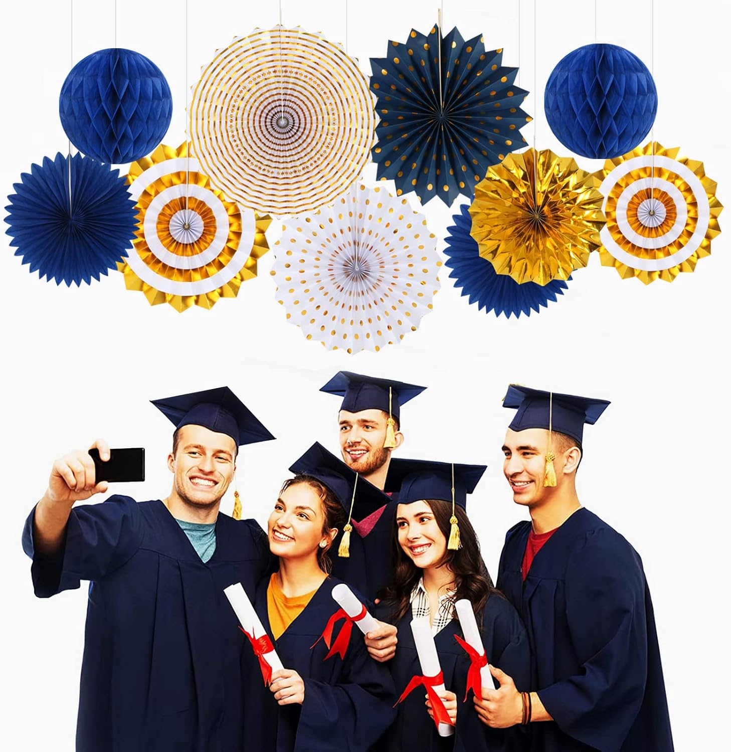 Navy Blue White Gold Graduation Party Decor Kit 33pcs
