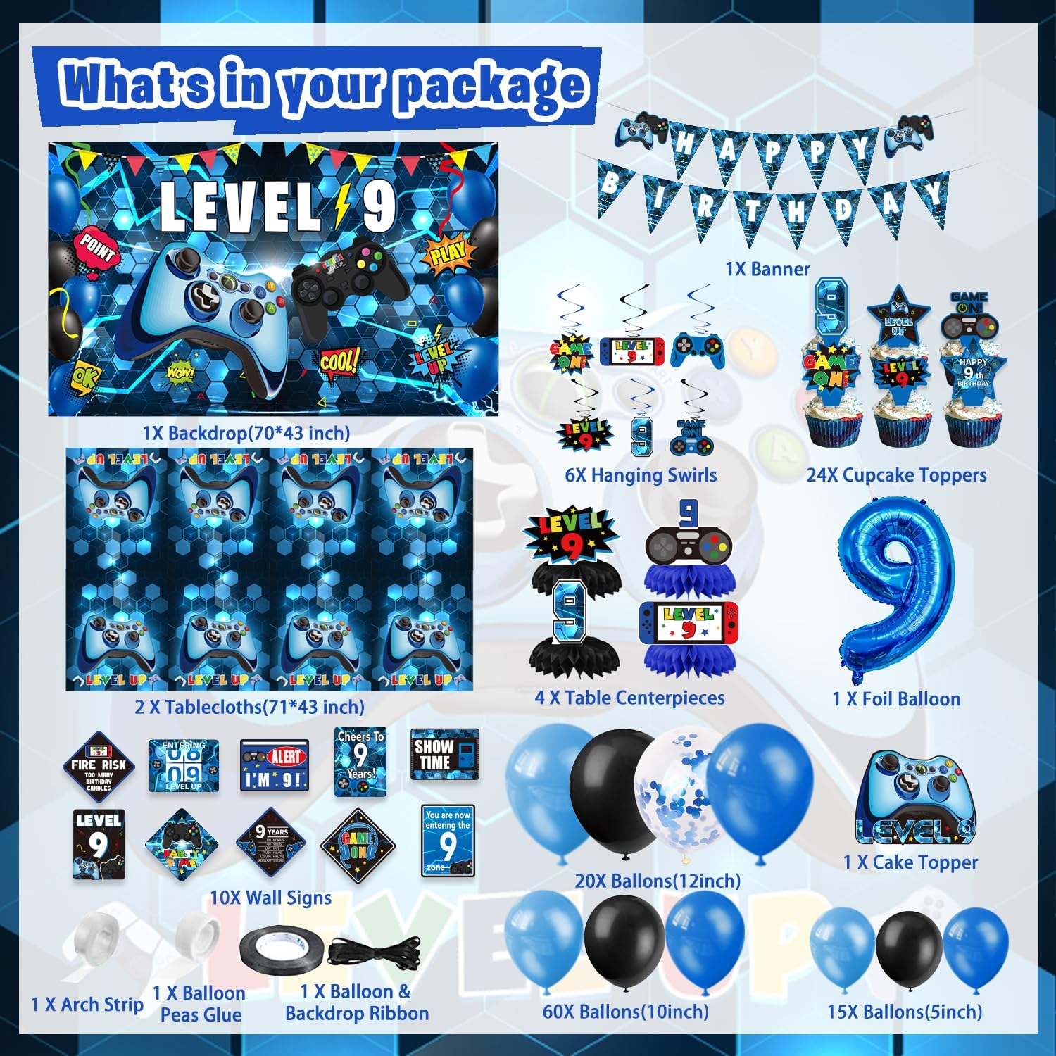 9th Birthday Decorations for Boys Gaming Theme