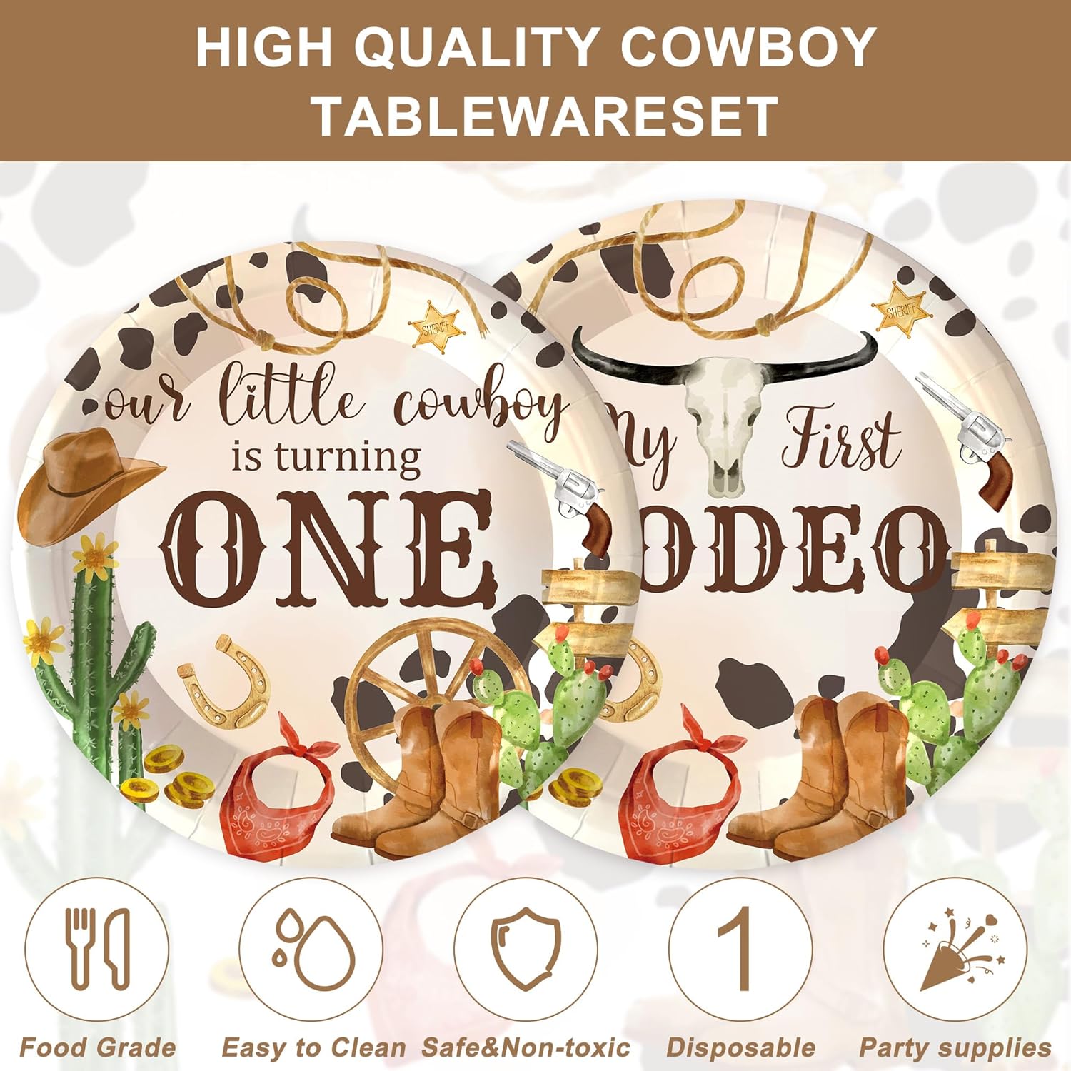 120PCS Western Cowboy Themed Party Plates for Kids 1st Birthday