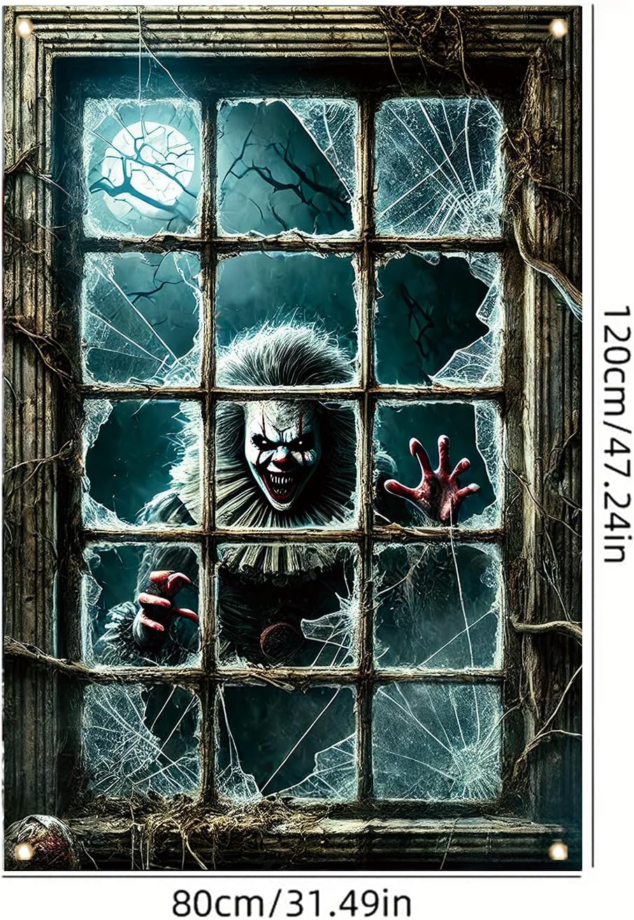 Spooky Halloween Clown Window Decor Backdrop