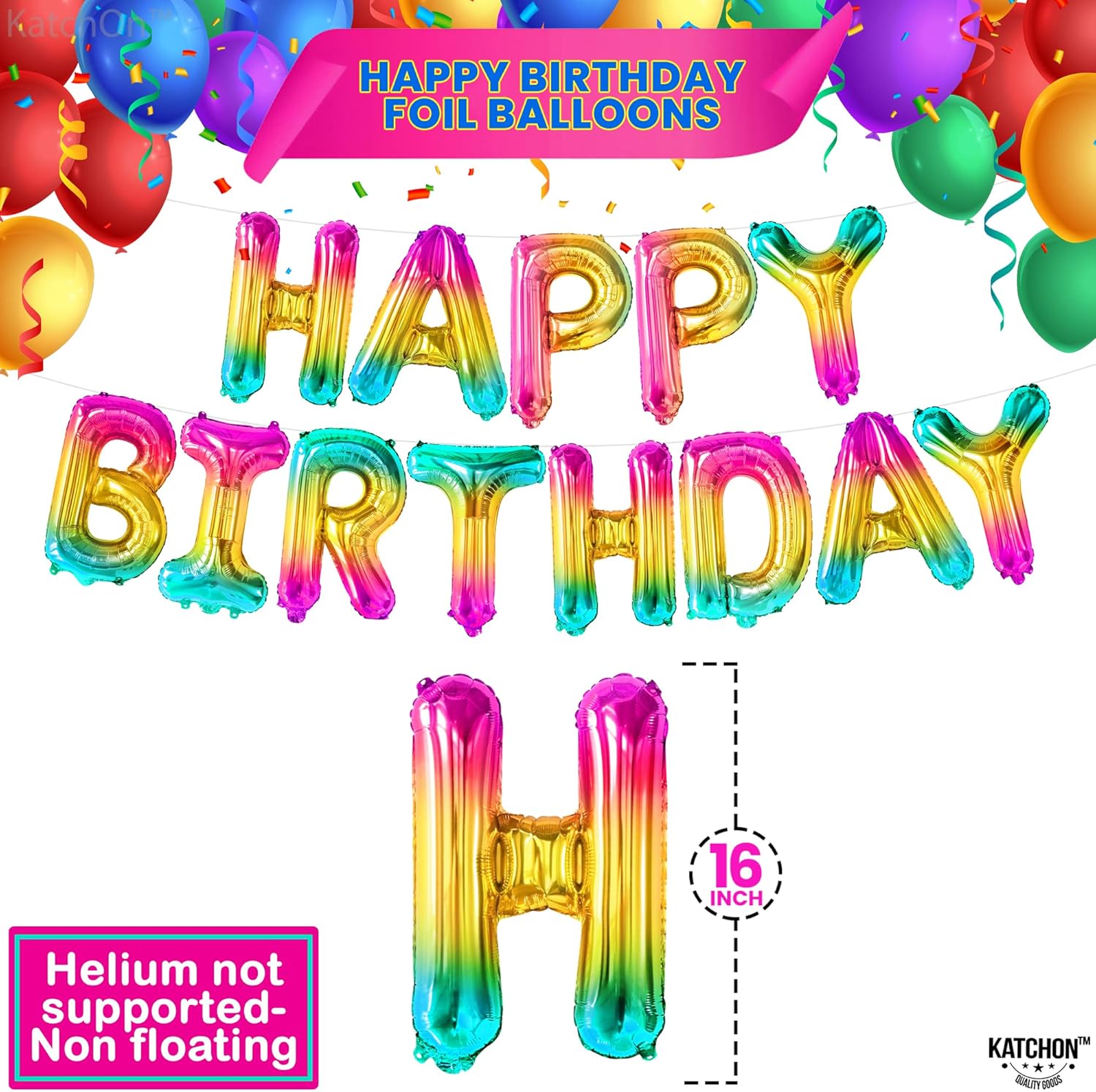 KatchOn Rainbow Happy Birthday Balloon Letters 16 Inch