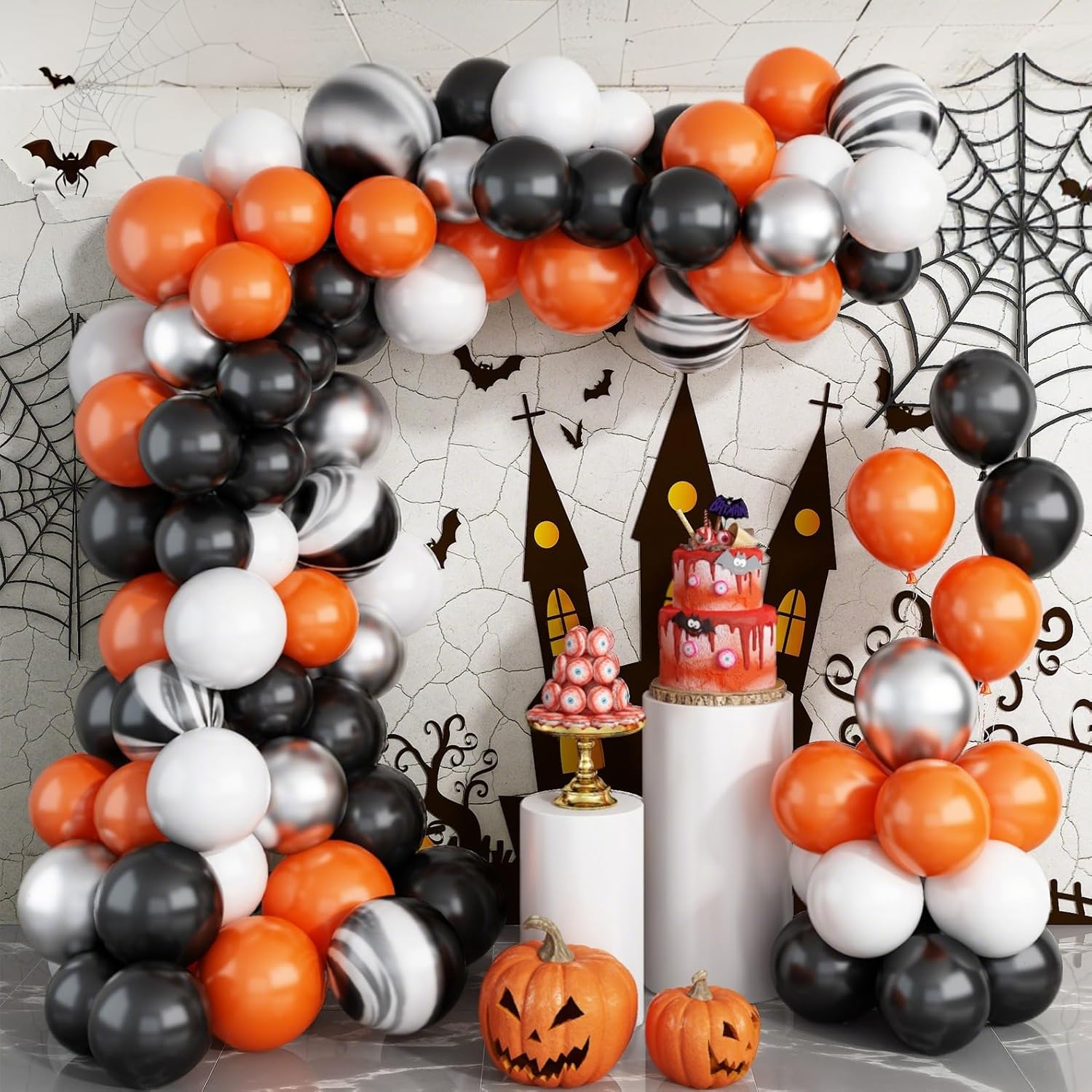 Black Orange and Silver Balloon Garland Arch Kit for Halloween