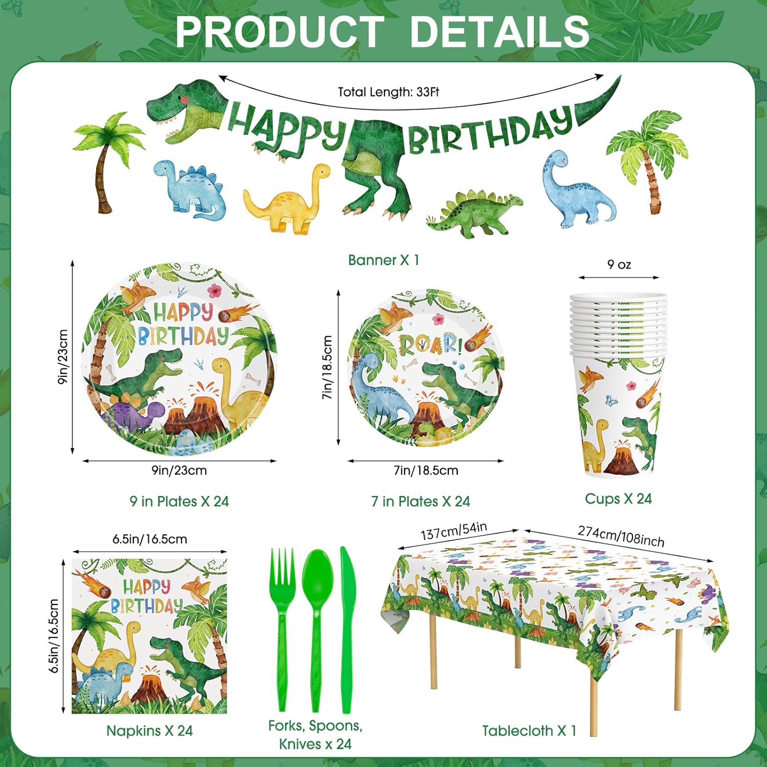 170 Pcs Dinosaur Birthday Decorations Set