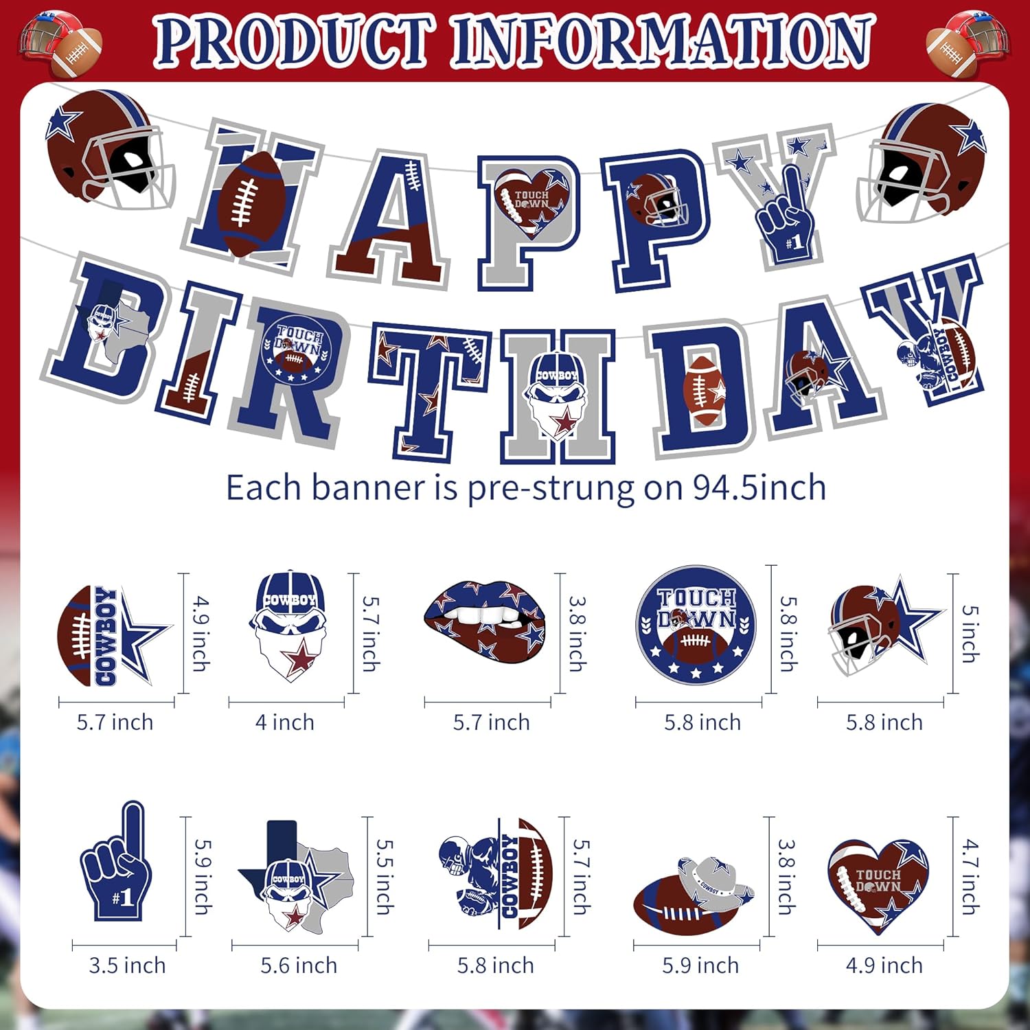 Cowboys Birthday Party Decorations - 11 Pcs Football Banners