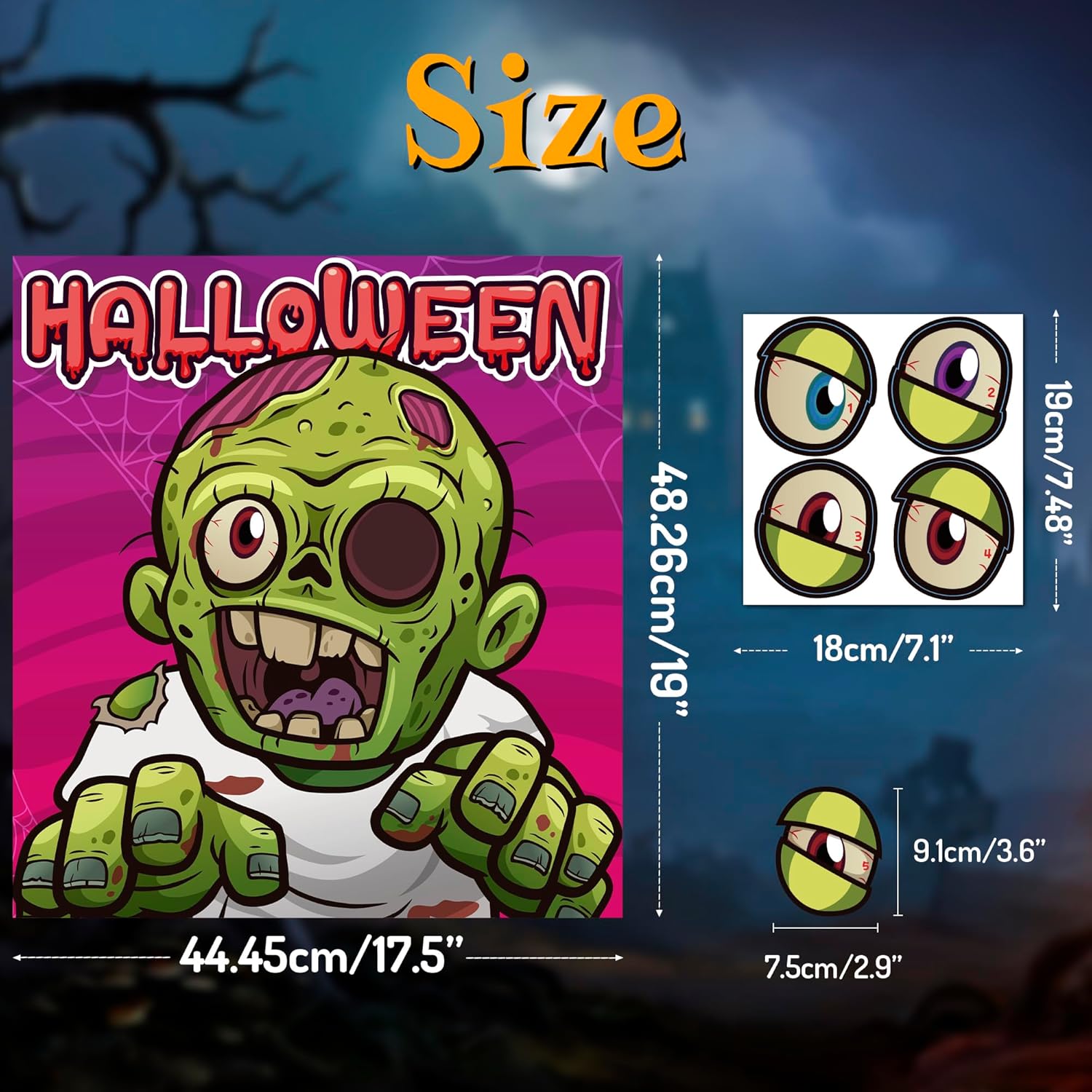 Halloween Party Decorations - Zombie Eyeball Game Poster Set