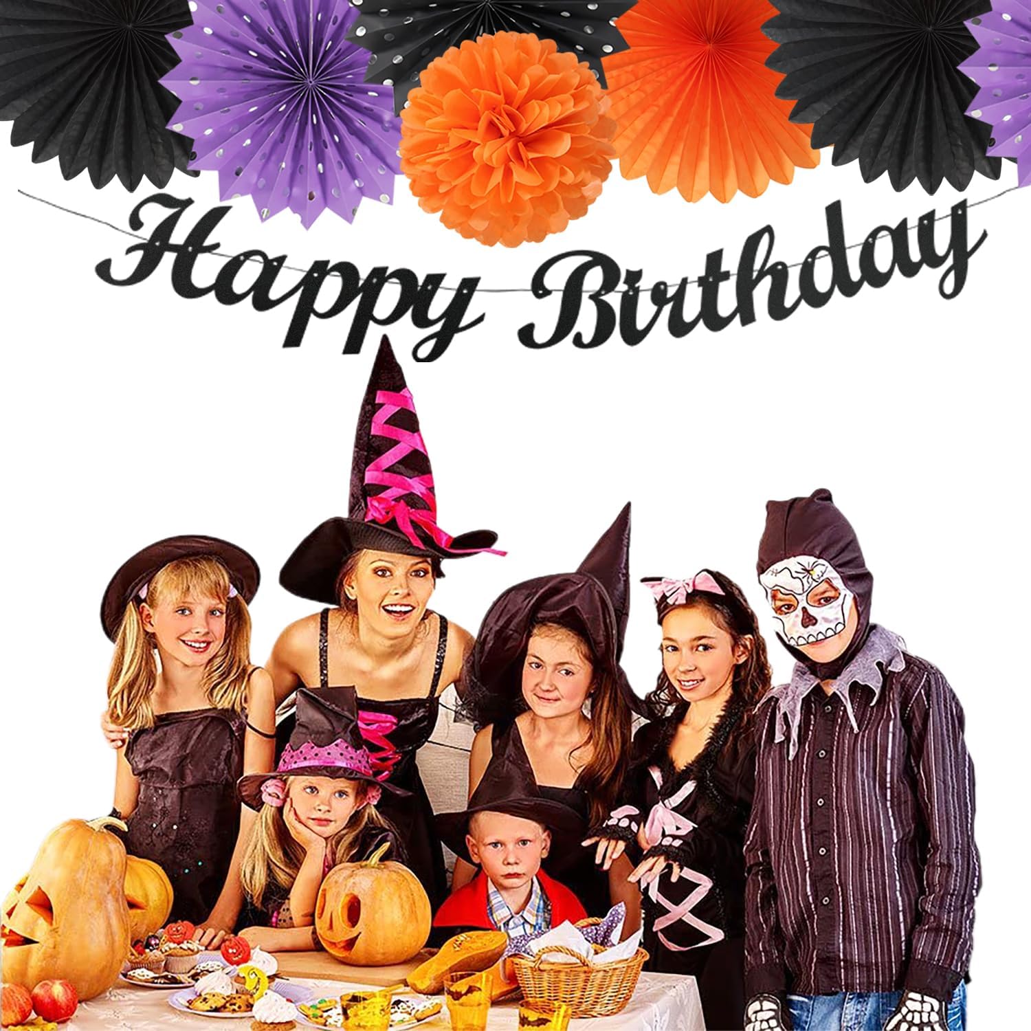 Black Purple Orange Halloween Birthday Decorations - 21pcs Party Kit