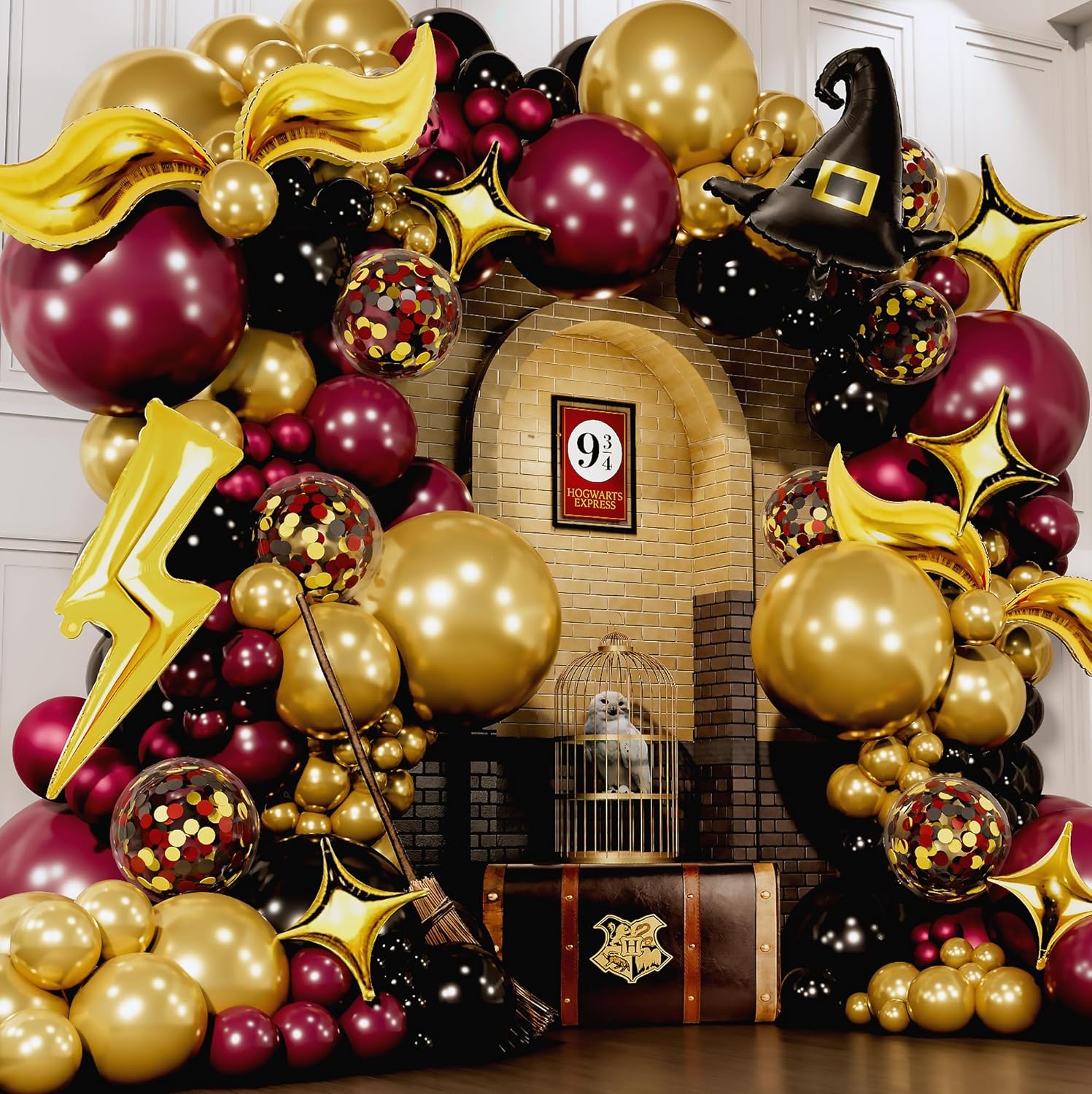 Magical Wizard Balloons Garland Arch Kit with Hat Wings Lightnings Stars