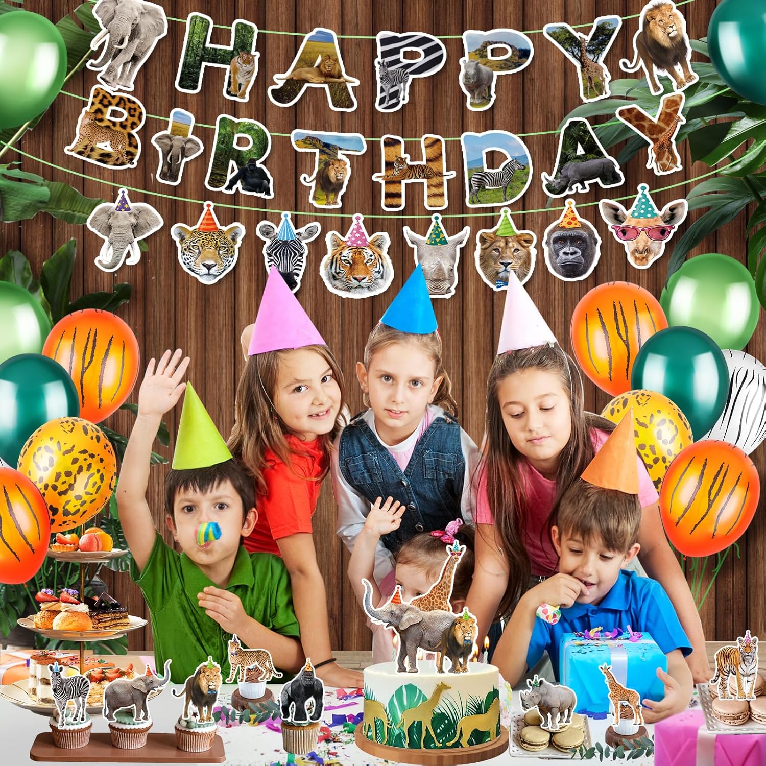 56 Pieces Safari Animals Birthday Decorations Set