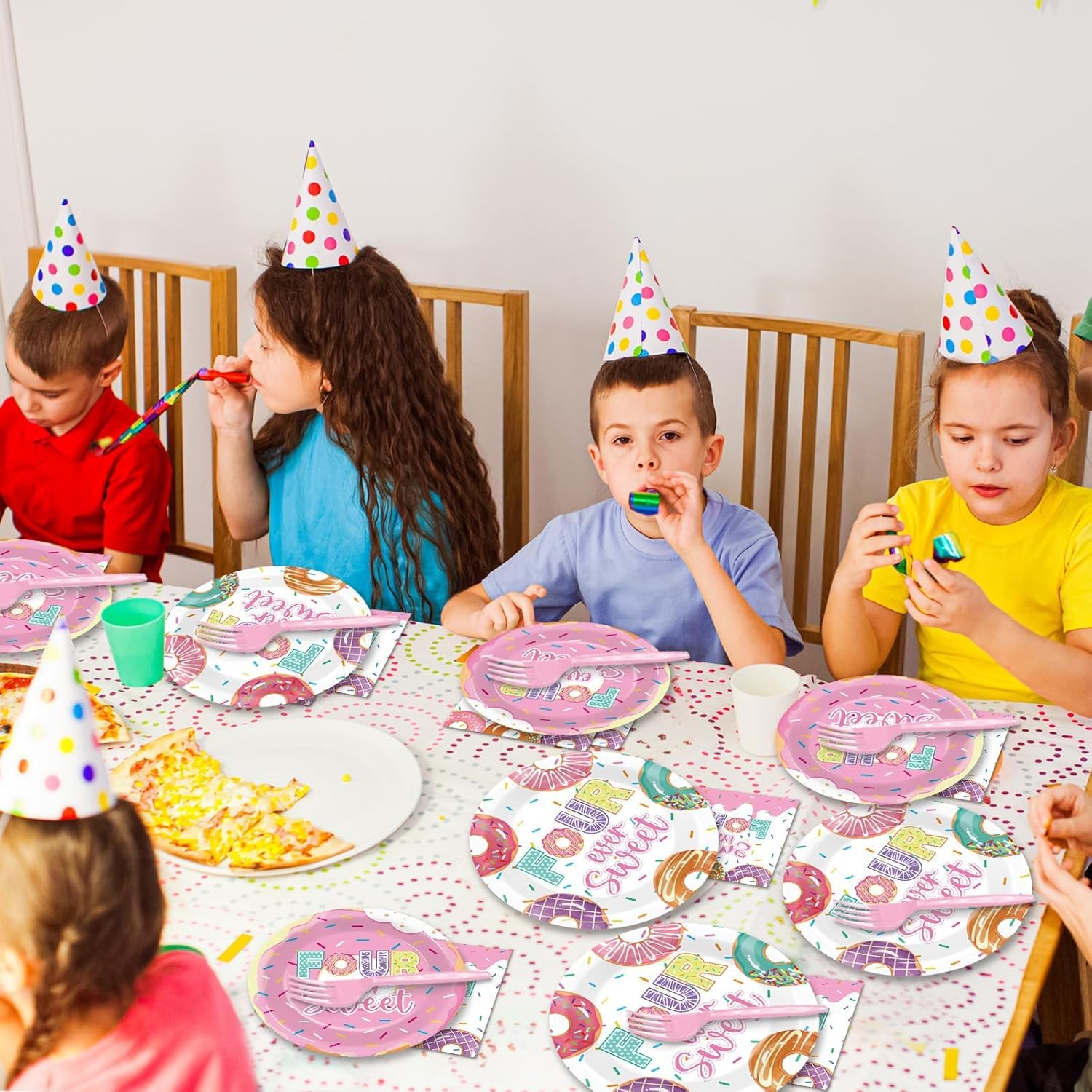 96 Pcs 4th Birthday Donut Party Decor Set