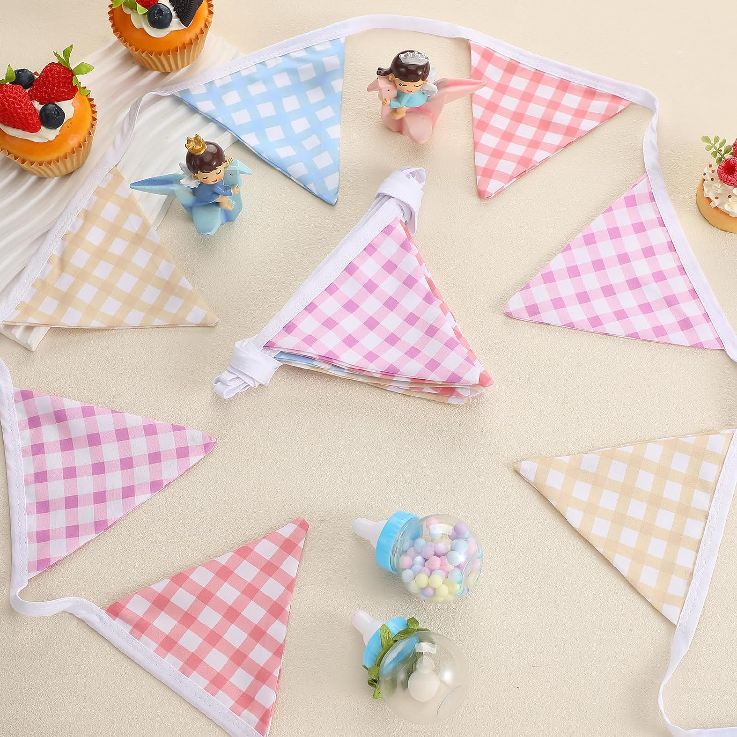 Breling 4 Color Gingham Triangular Flag Banner Set