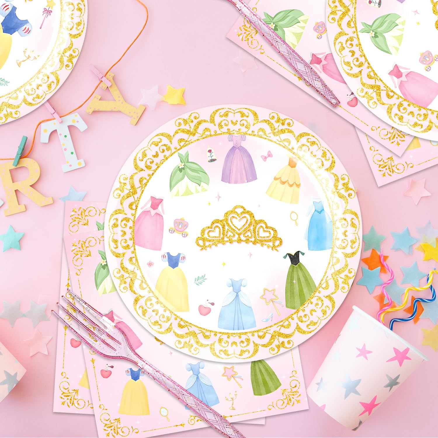 MASGY 96Pcs Princess Party Set for 24 Guests