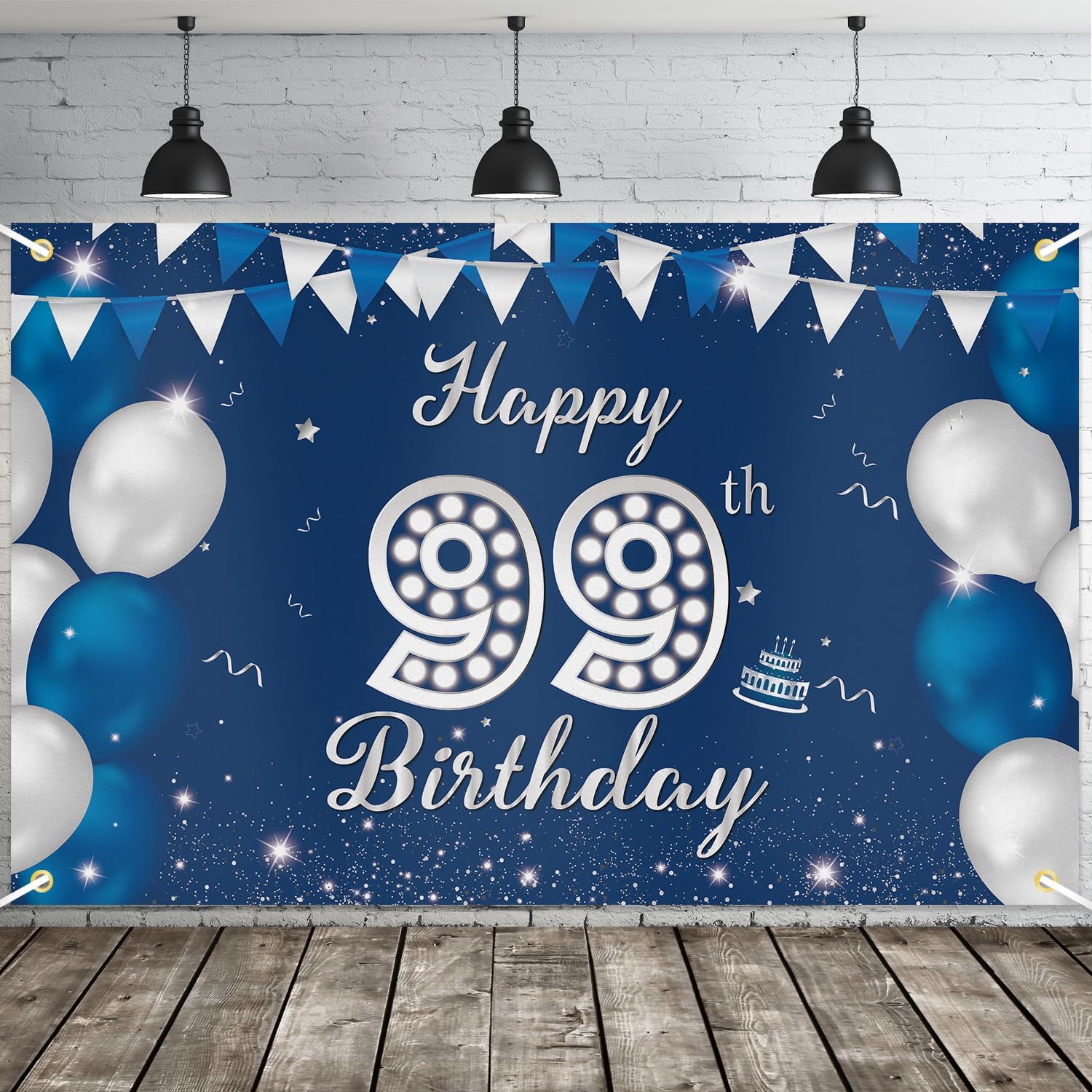 JOYKY Happy 99th Birthday Banner Blue Silver