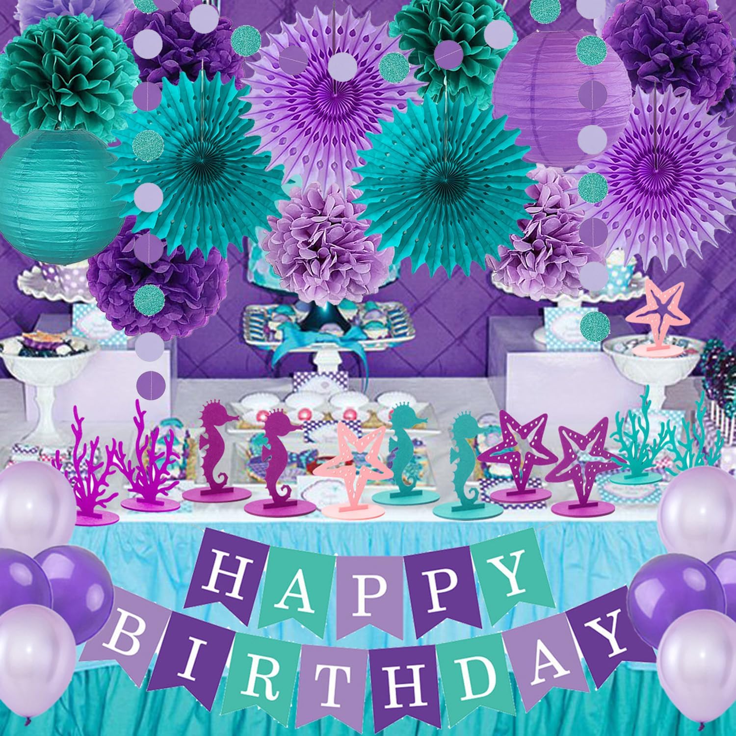 Teal Purple Lavender Mermaid Party Decorations Set