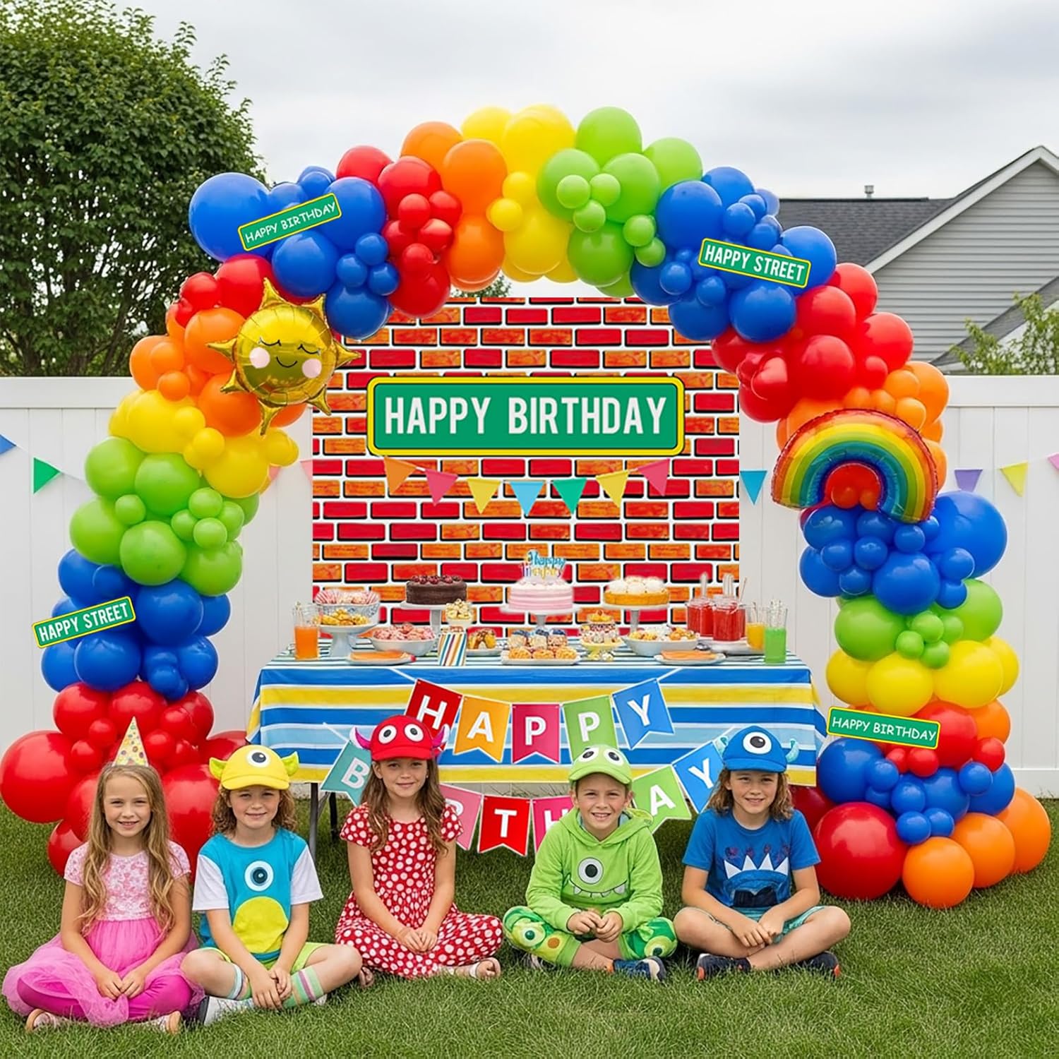 Cartoon Street Party Decorations with Foil Balloons and Stickers