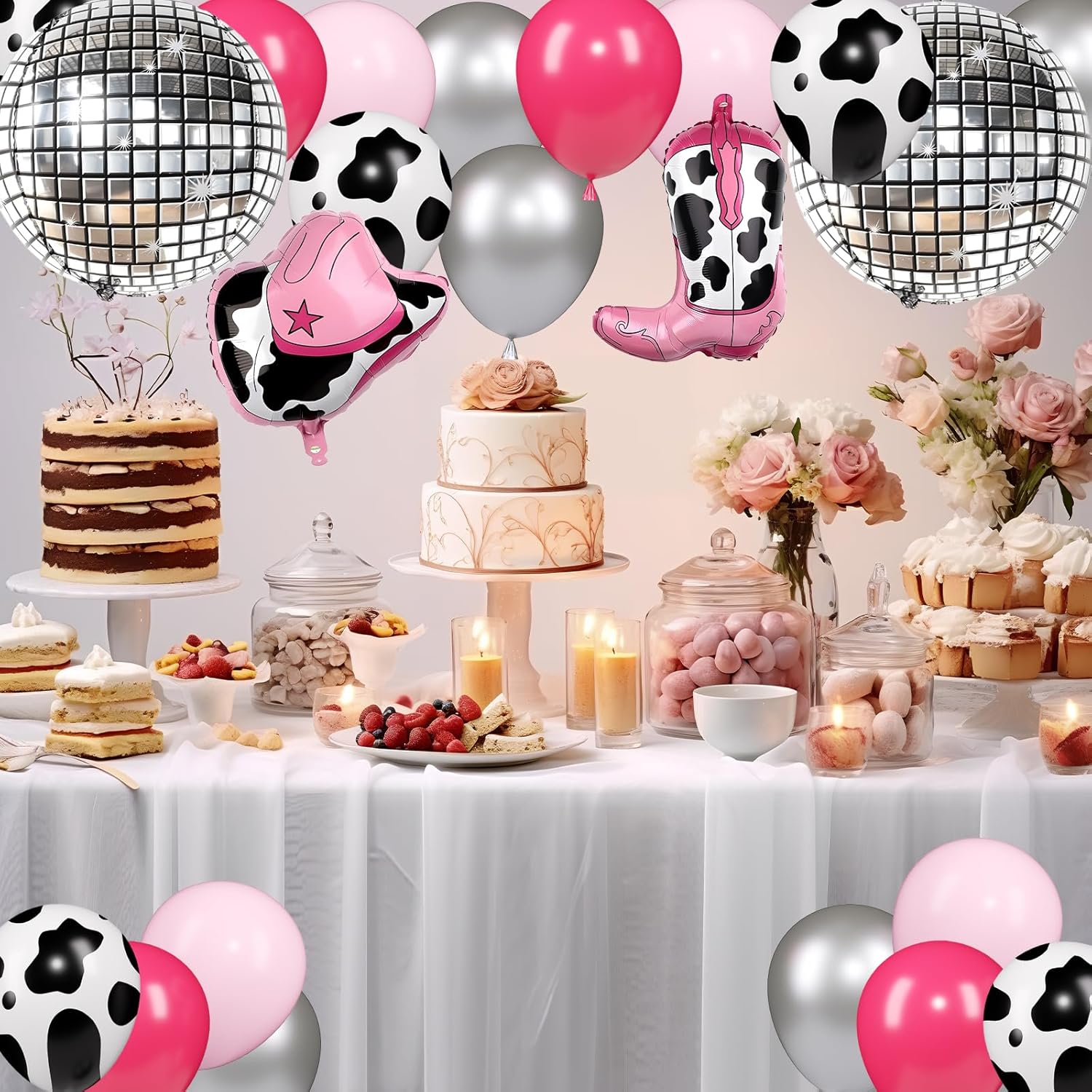YQUQWN Disco Cowgirl Party Decorations 24PCS Hot Pink Balloons