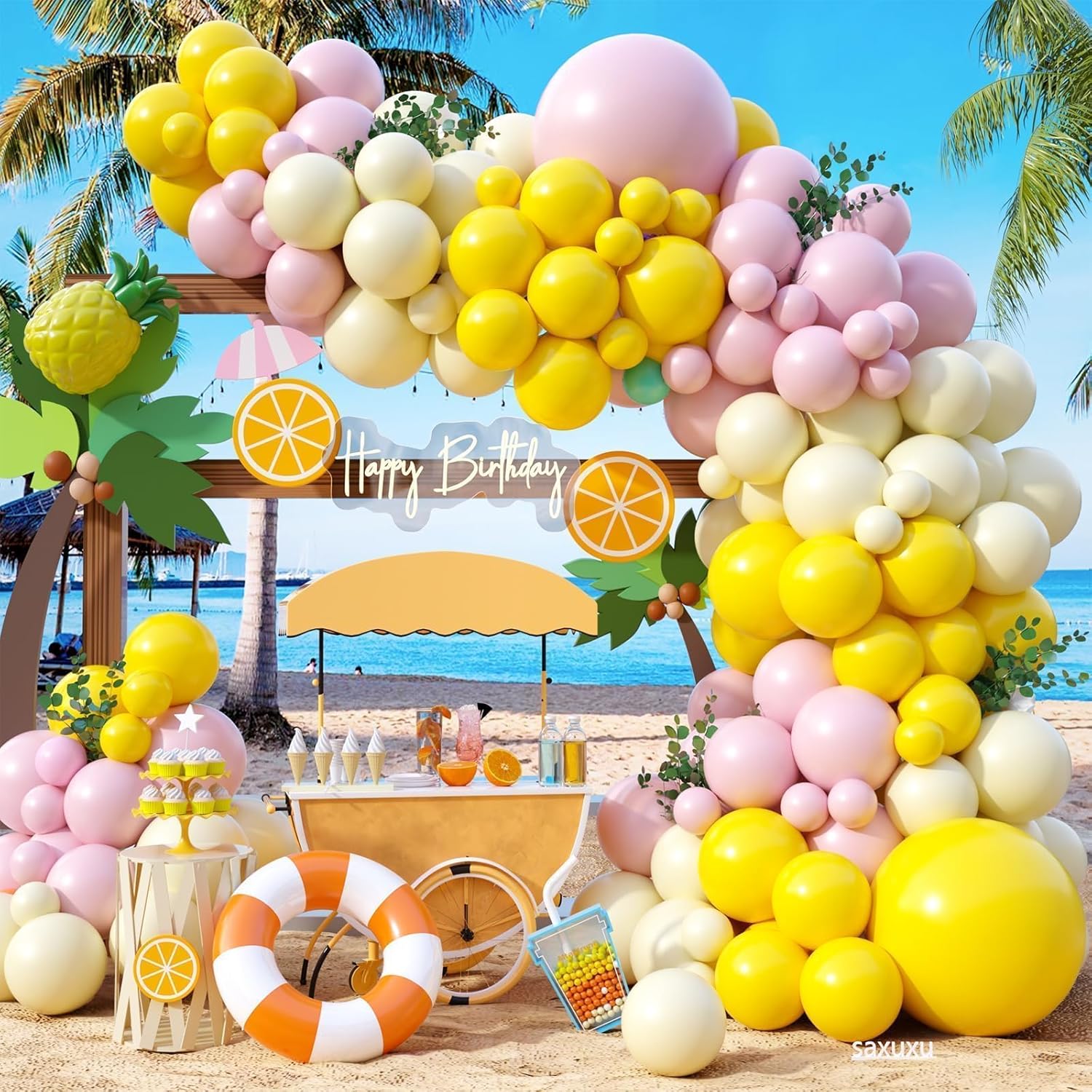 Pink and Yellow Balloon Arch Decor Kit 122Pcs