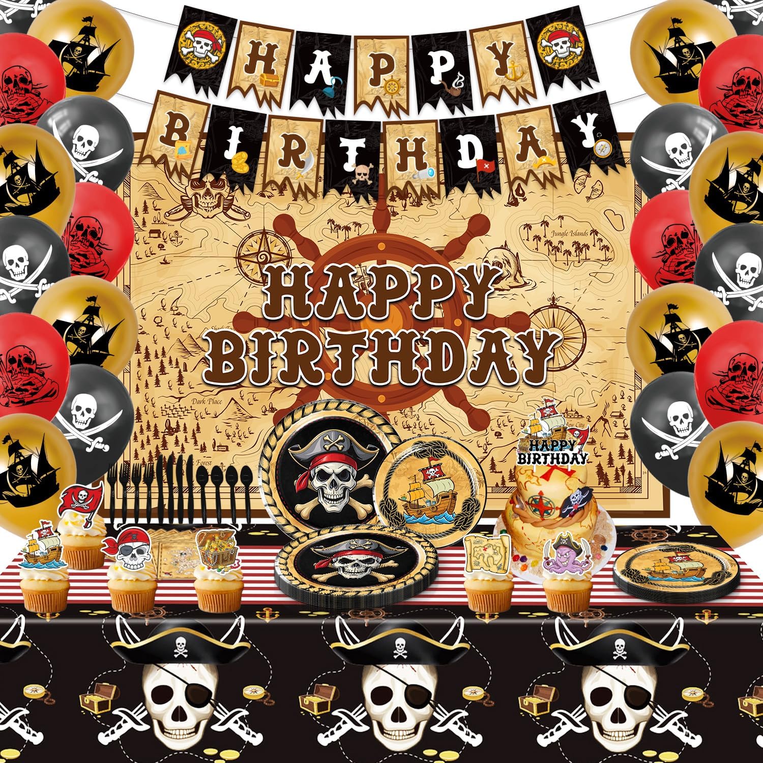 Heidaman 120Pcs Pirate Party Decorations Set