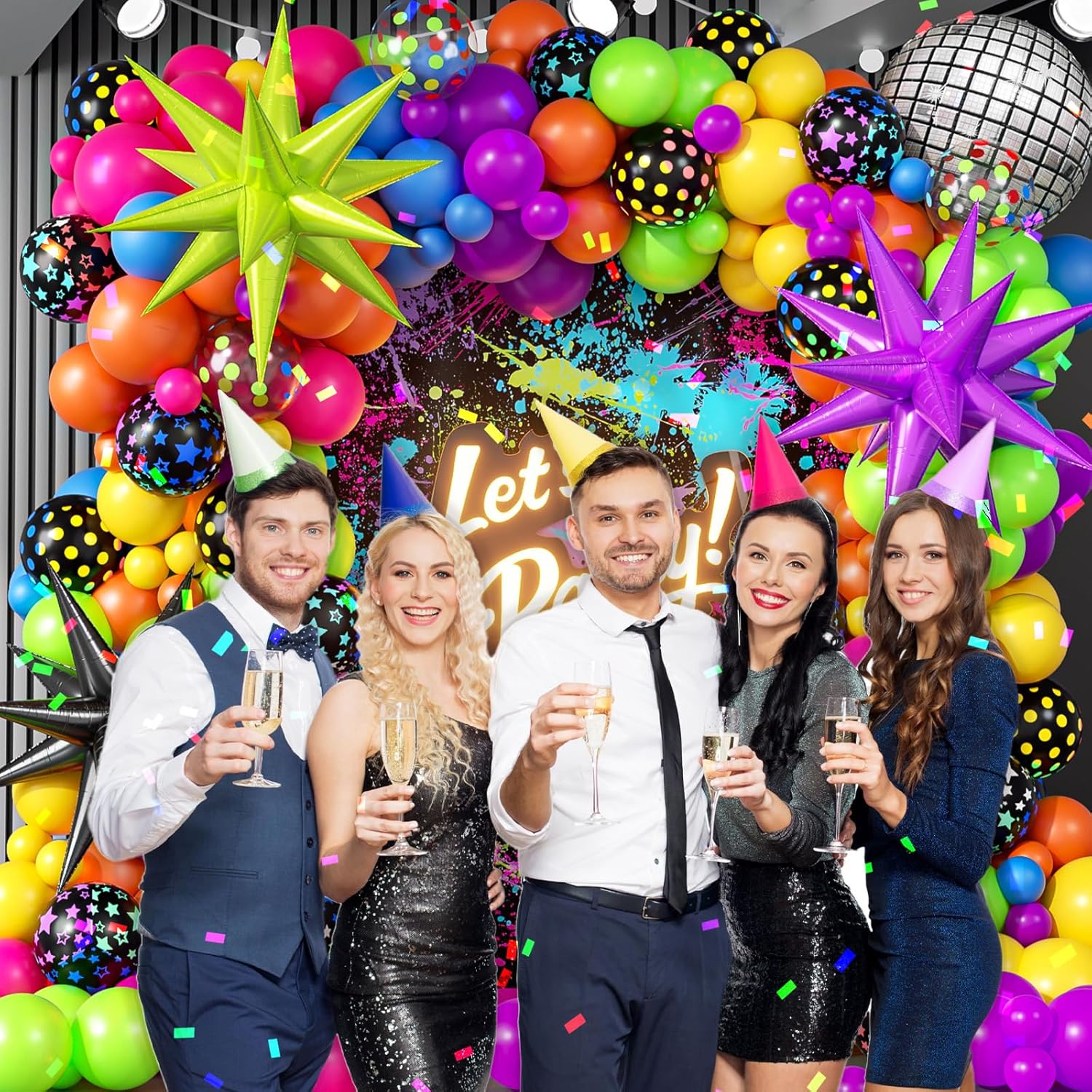 147pcs Neon Balloon Arch Kit for 80s 90s Birthday Party