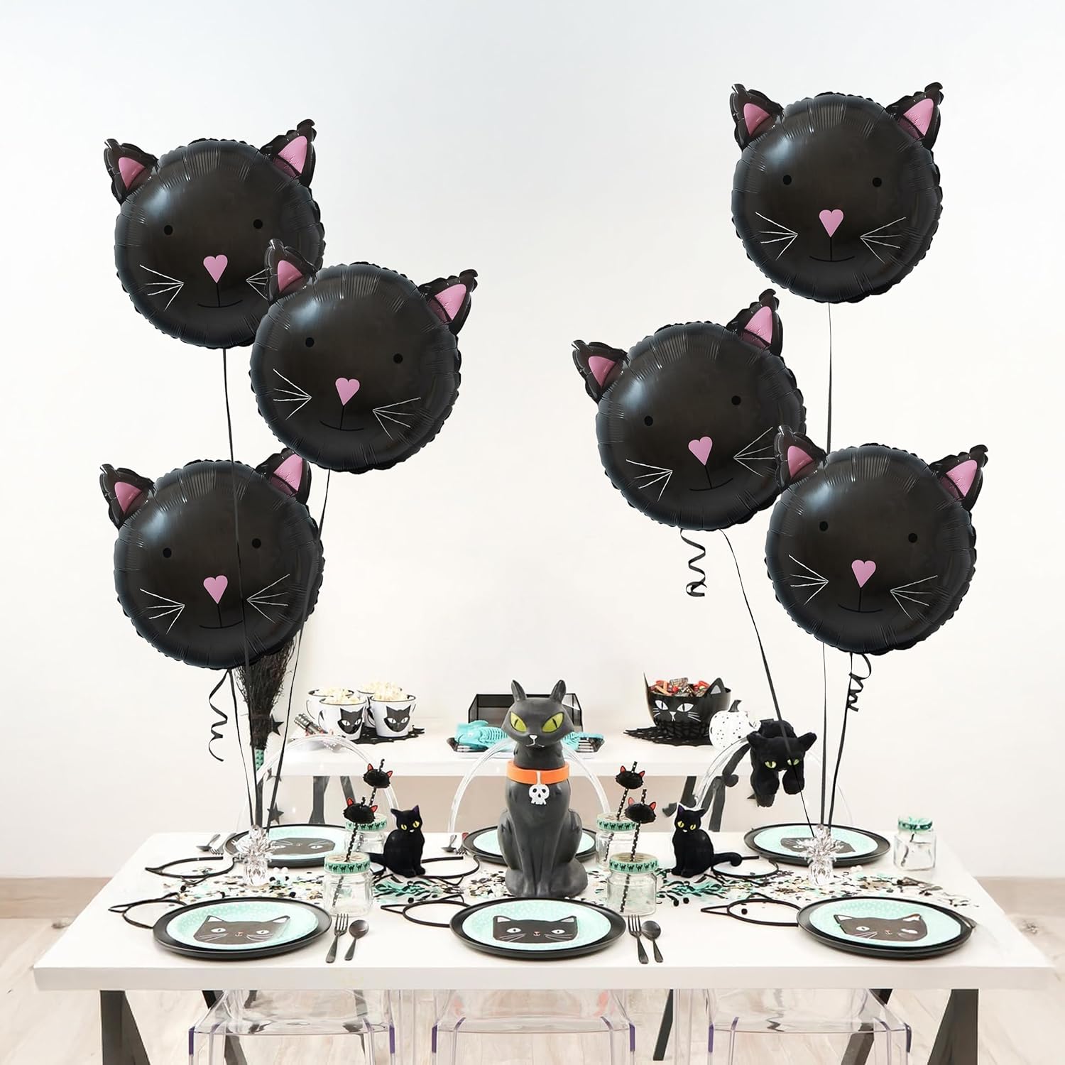 Cheerland Black Cat Foil Balloons 8pcs Halloween Decor