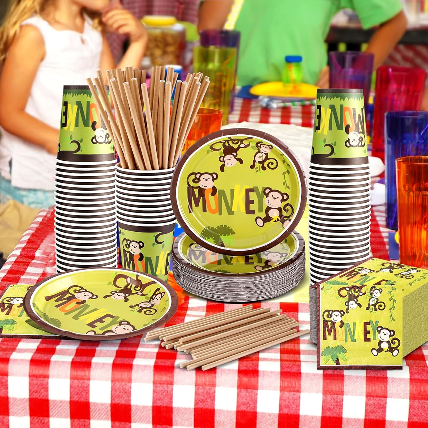 Rtteri 250 Pcs Jungle Monkey Party Supplies