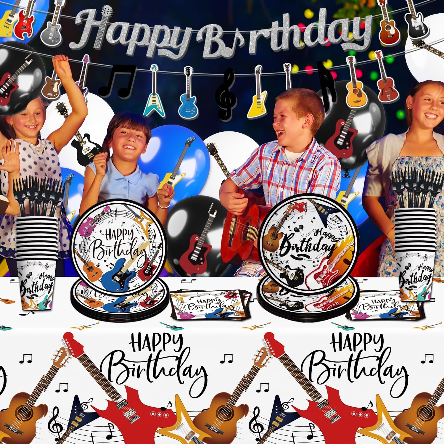 Music Themed Guitar Birthday Decorations 110pcs Set