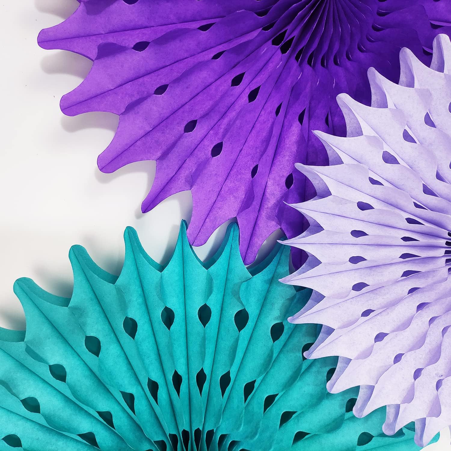 Teal Purple Tissue Paper Fan Flower Decor Kit