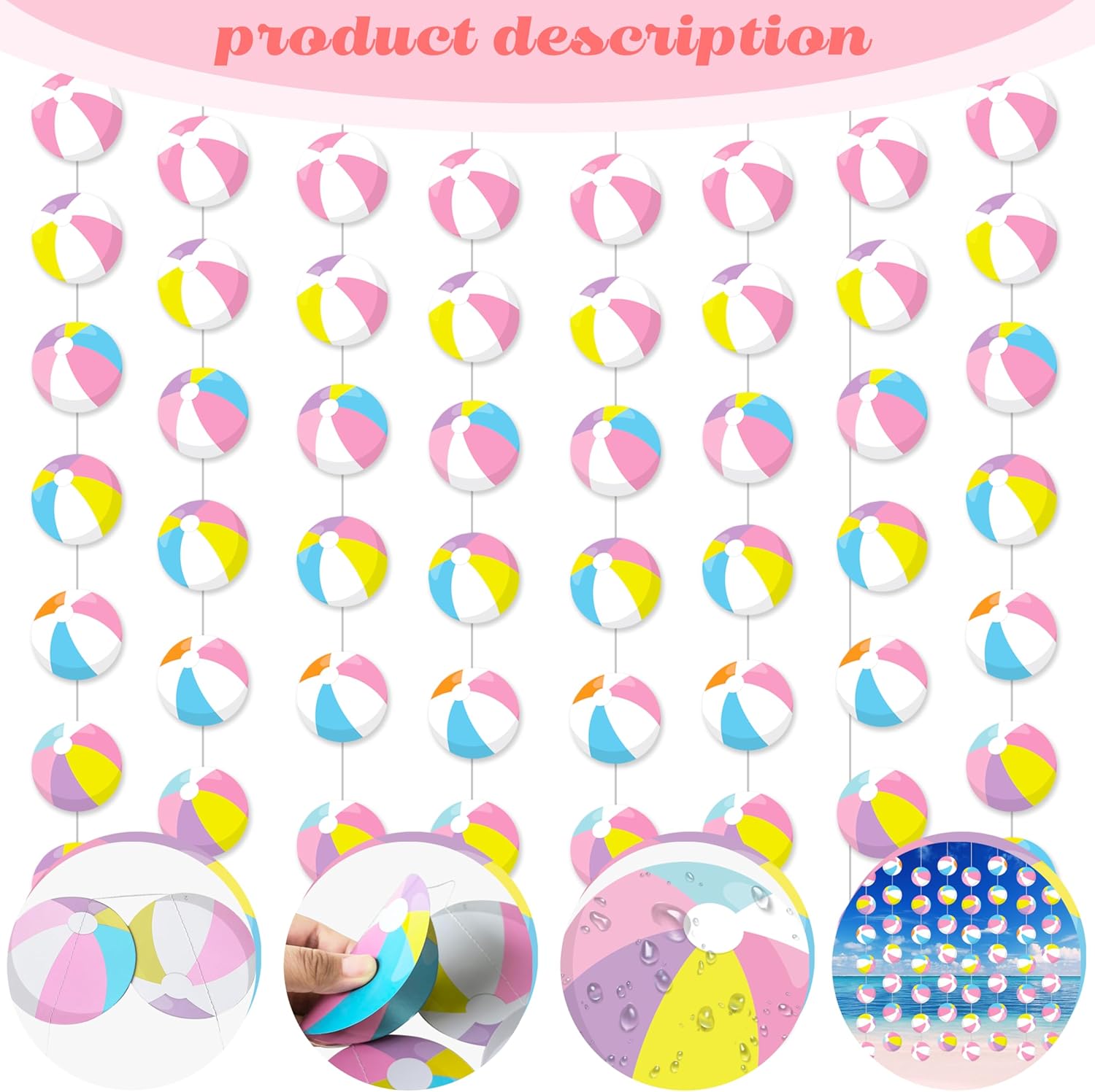 8pcs Pink Beach Ball Party Garlands for Summer Celebrations