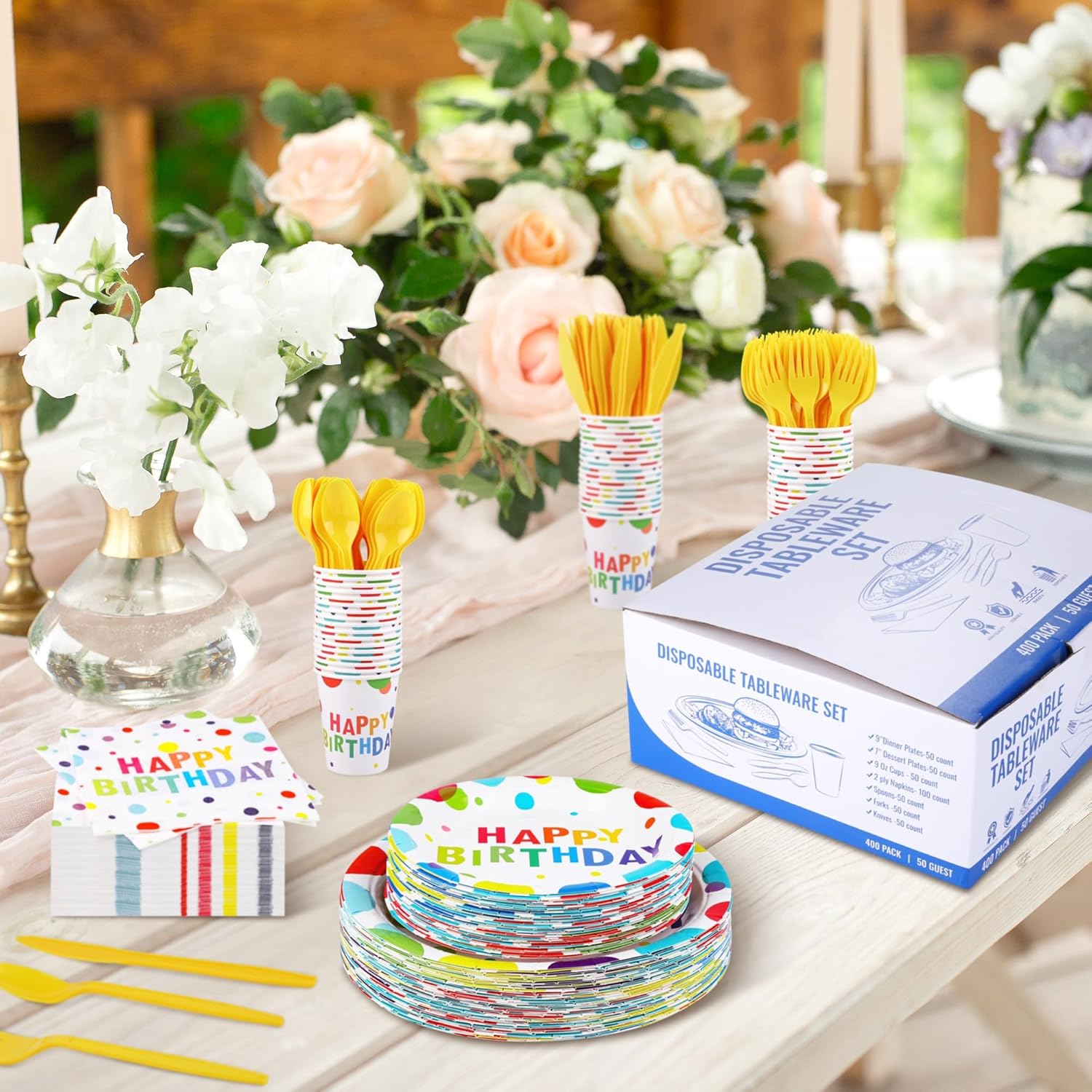 400 Piece Happy Birthday Party Supplies Set