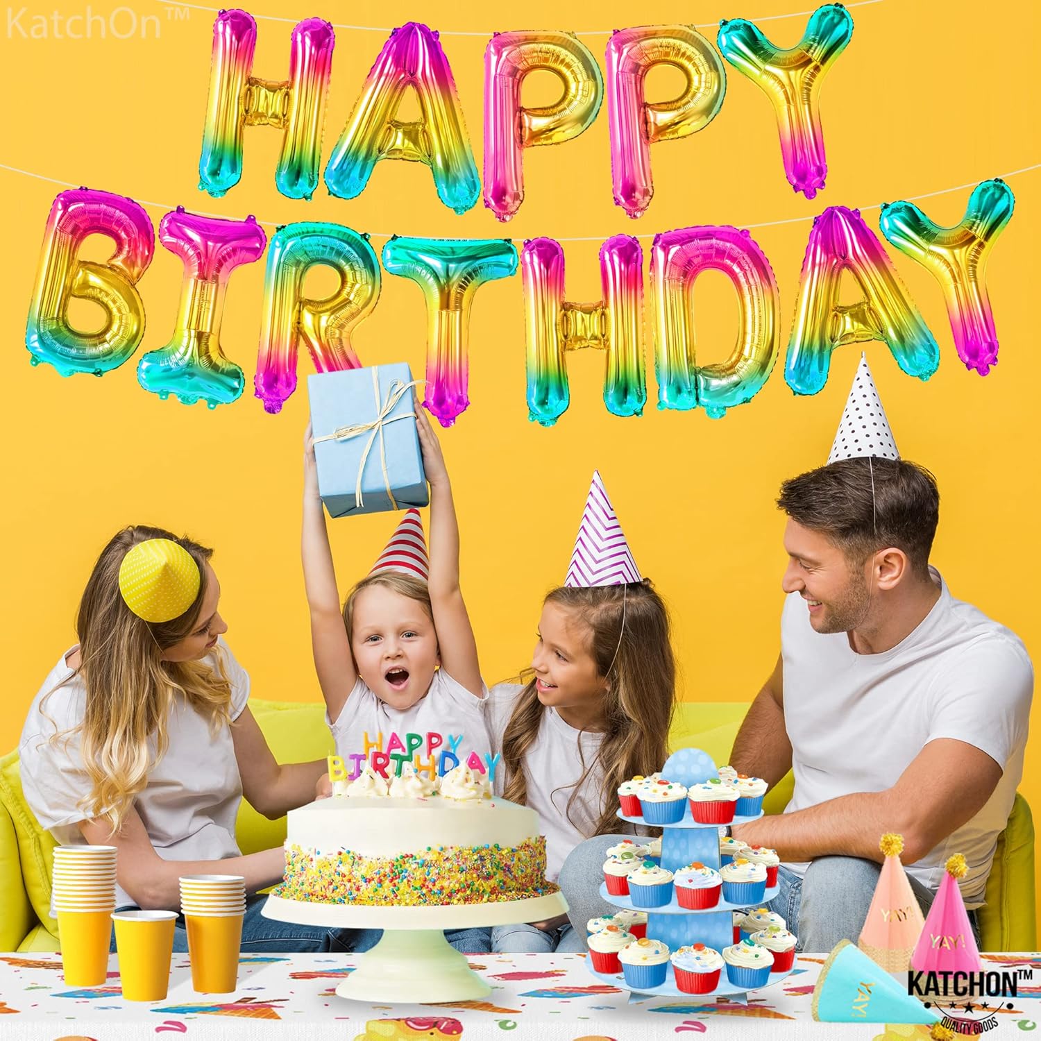 KatchOn Rainbow Happy Birthday Balloon Letters 16 Inch